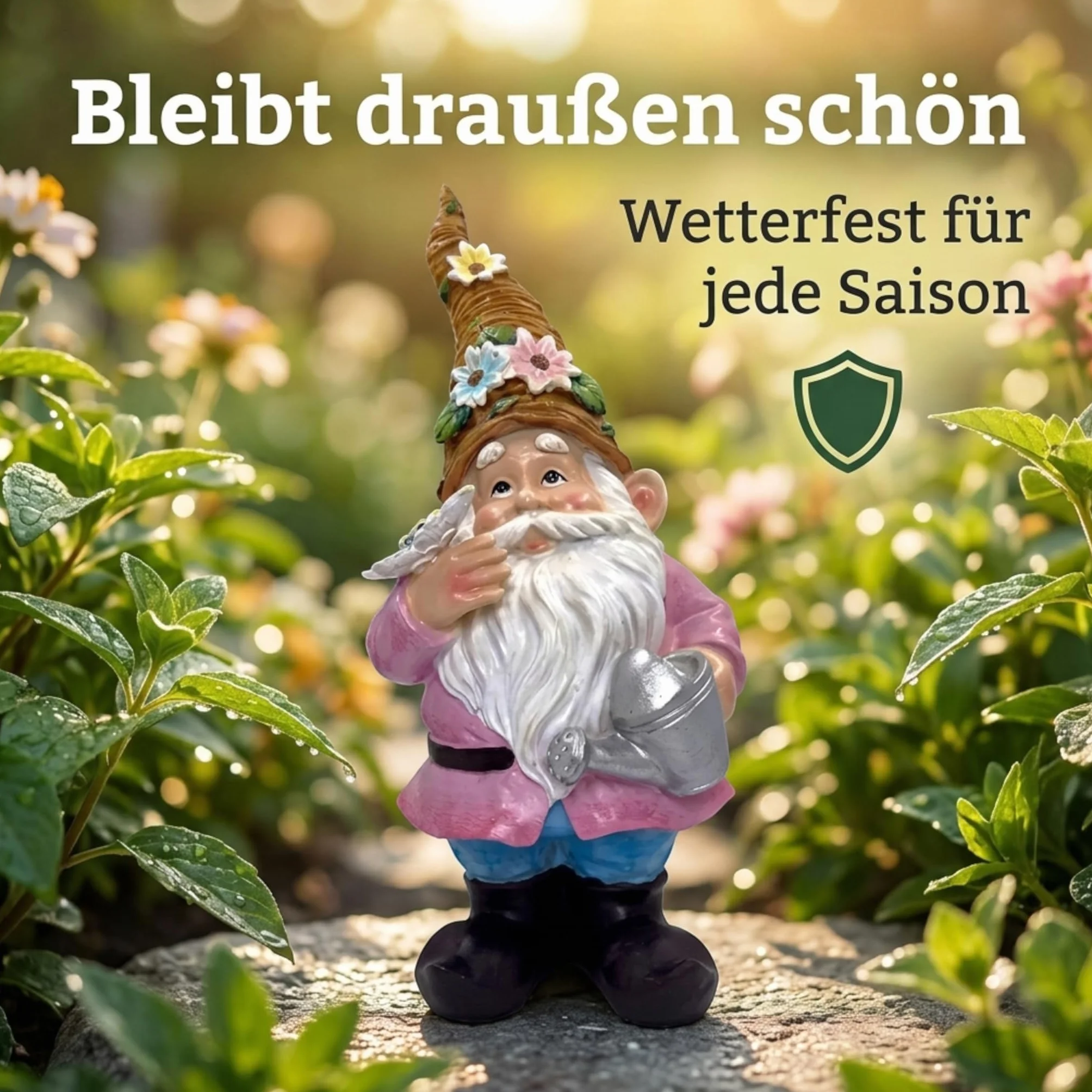 MIJOMA Krasnal ogrodowy, gnome, dekoracja ogrodowa, skrzat, krasnal, dekoracja do ogrodu, na taras, balkon (różowa kurtka, 27 cm)