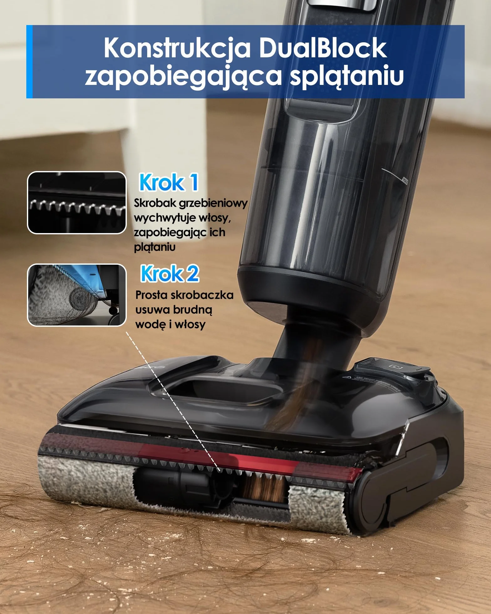 Tineco Floor ONE S7 Stretch Ultra Bezprzewodowy Odkurzacze na sucho i mokro, zapobiegająca splątaniu 180°, czas pracy 50 minut, samooczyszczanie Flashdry 85℃, dwustronne czyszczenie krawędzi