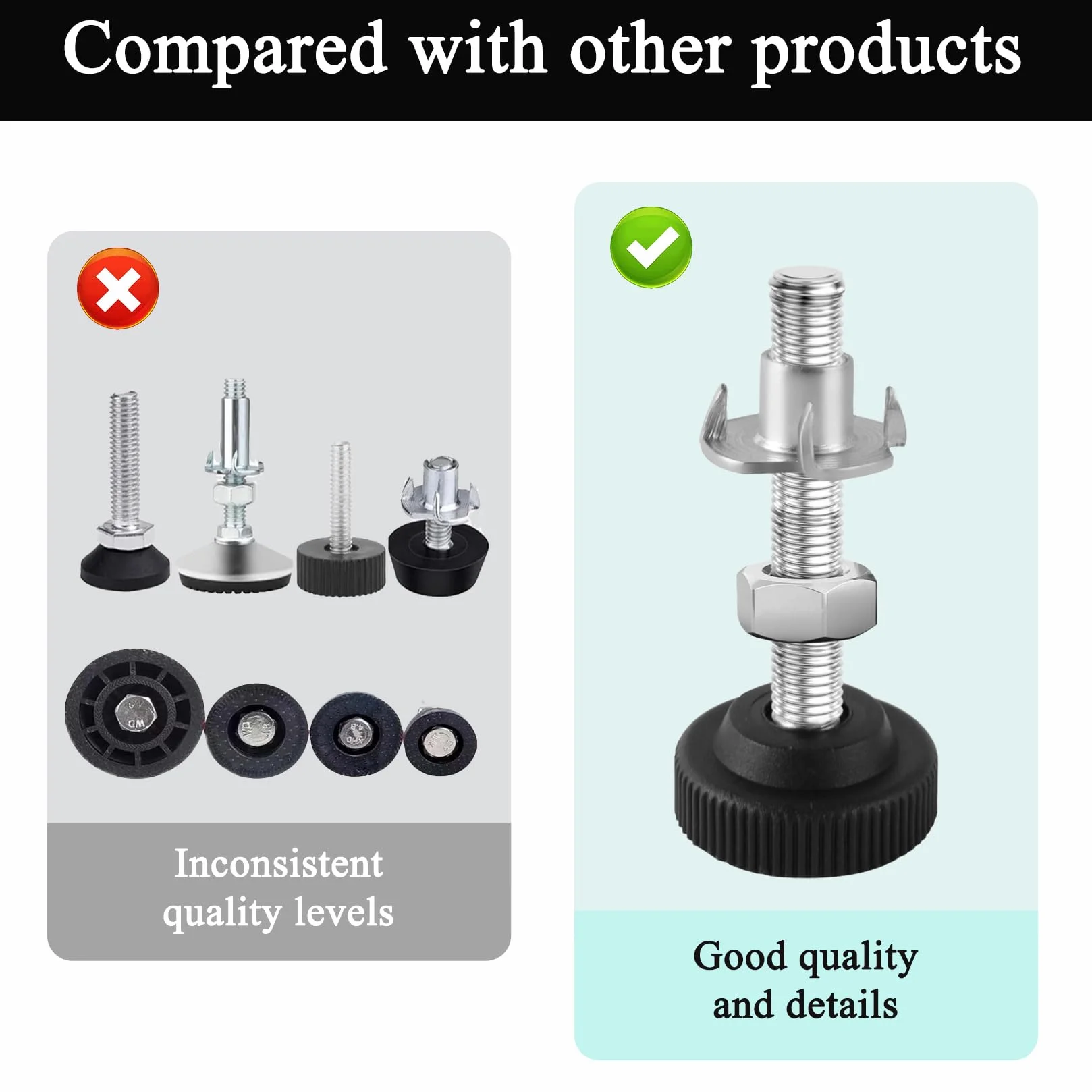 8-częściowy zestaw regulowanych nóżek meblowych M8 x 50 mm, nóżek poziomujących, nóżek regulowanych, nóżek z regulacją wysokości, śrub regulacyjnych z nakrętkami teowymi, nakrętek zabezpieczających