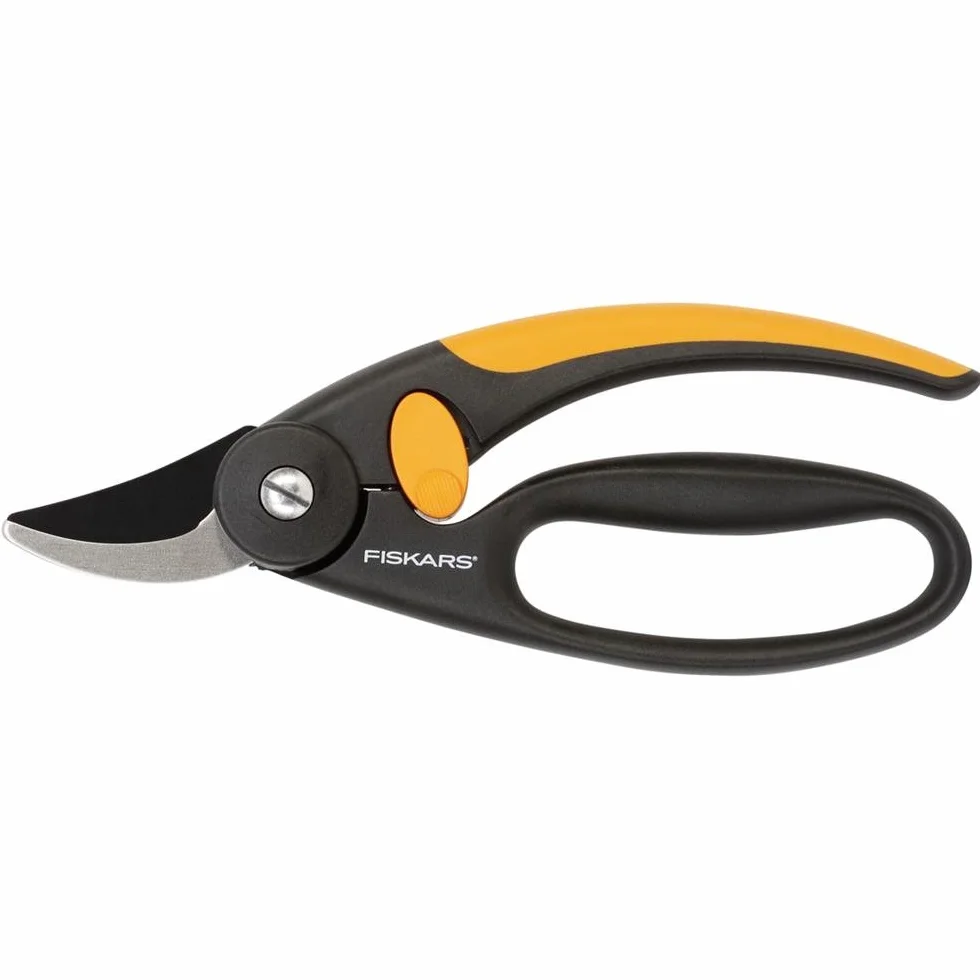 Fiskars Sekator nożycowy Fiskars do świeżych gałęzi, Nieprzywierająca powłoka, Stalowe ostrza wysokiej jakości, Długość: 20 cm, Czarno-pomarańczowy, Elegance, P44, 1001534