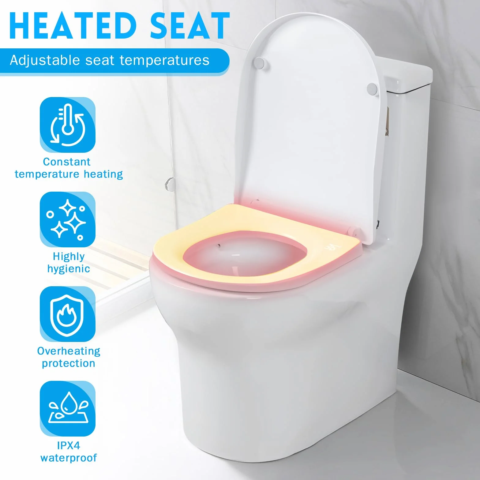 Inteligentna deska sedesowa, inteligentna deska sedesowa wolnoopadająca, bidet, podgrzewane siedzisko, 3 ustawienia temperatury, wskaźnik temperatury, światło nocne, typ U