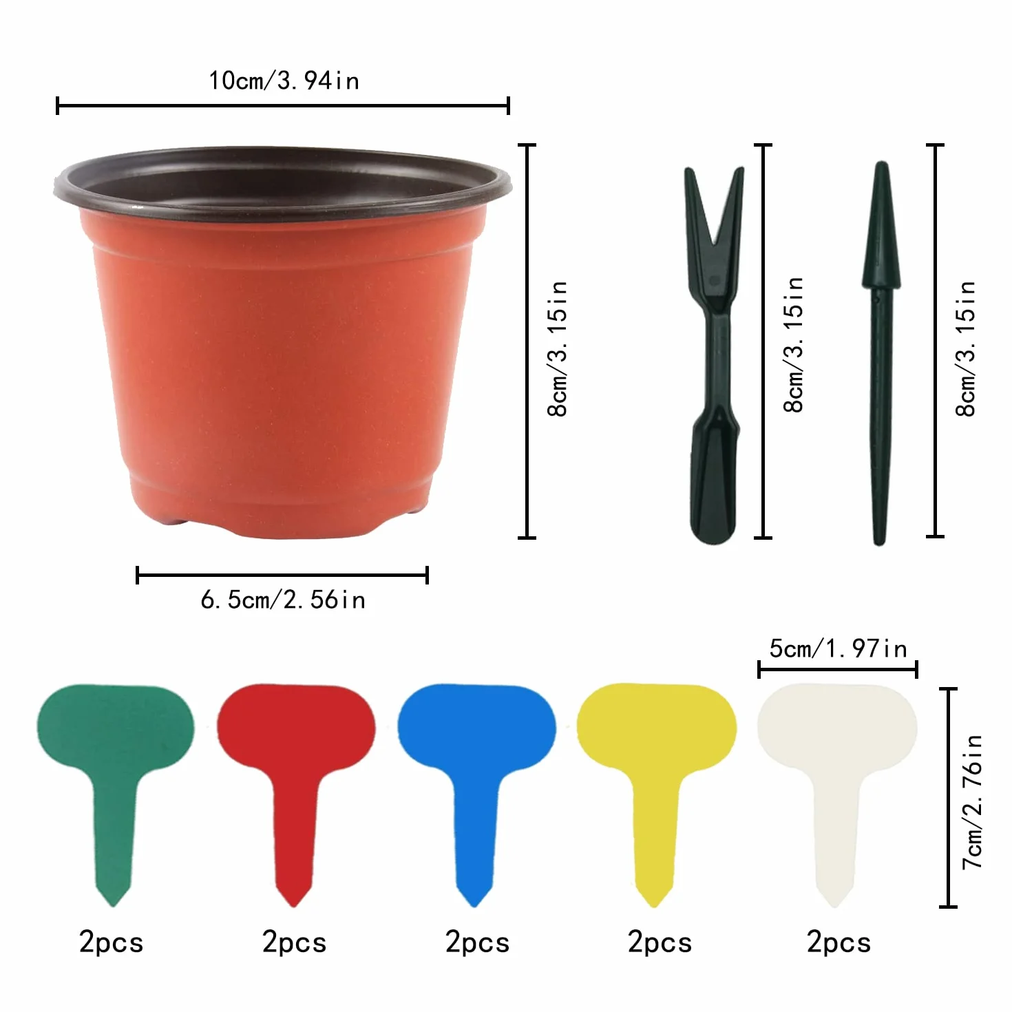 Zestaw 100 doniczek do uprawy 10 cm + 10 markerów + 2 narzędzia do sadzonek, plastikowe, wielokrotnego użytku