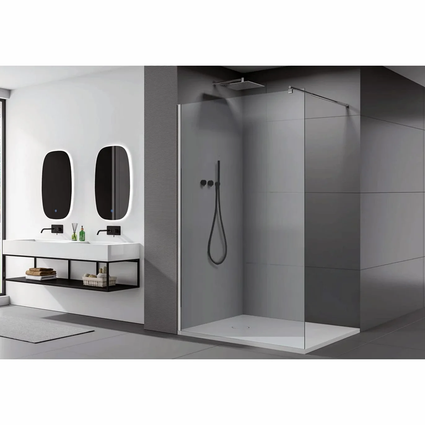 BERNSTEIN Przegroda prysznicowa Szkło Kabina prysznicowa bez brodzika Walk-In Nano ESG Szkło hartowane Echtglas EX101 Szkło przezroczyste 120 x 200 cm