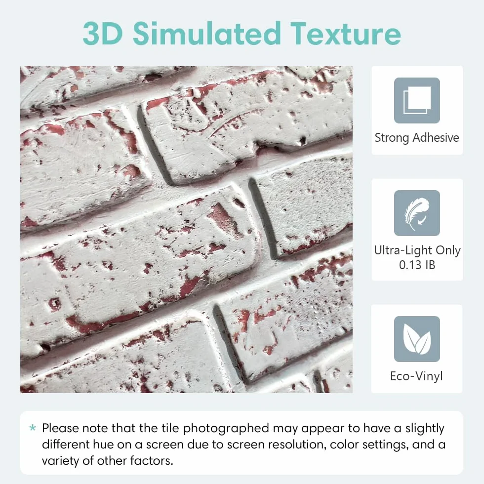 Commomy 10 sztuk paneli ściennych 3D o sztuczna cegła samoprzylepna, panele ścienne o wyglądzie kamienia, 30 cm x 30 cm, PCW, wodoodporny, do salonu, sypialni, kuchni, kominka