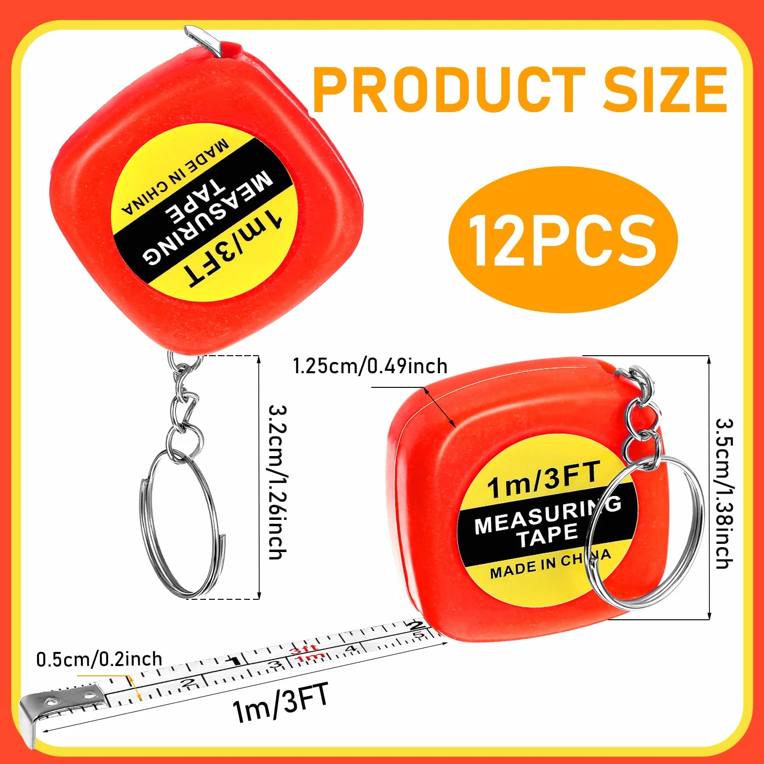 12 sztuk mini taśmy mierniczej brelok do kluczy, 100 cm, chowana taśma miernicza, prezent dla inżynierów, lekki mechanizm zwijający, do pomiaru wzrostu, ubrań, obwodu klatki piersiowej, obwodu głowy