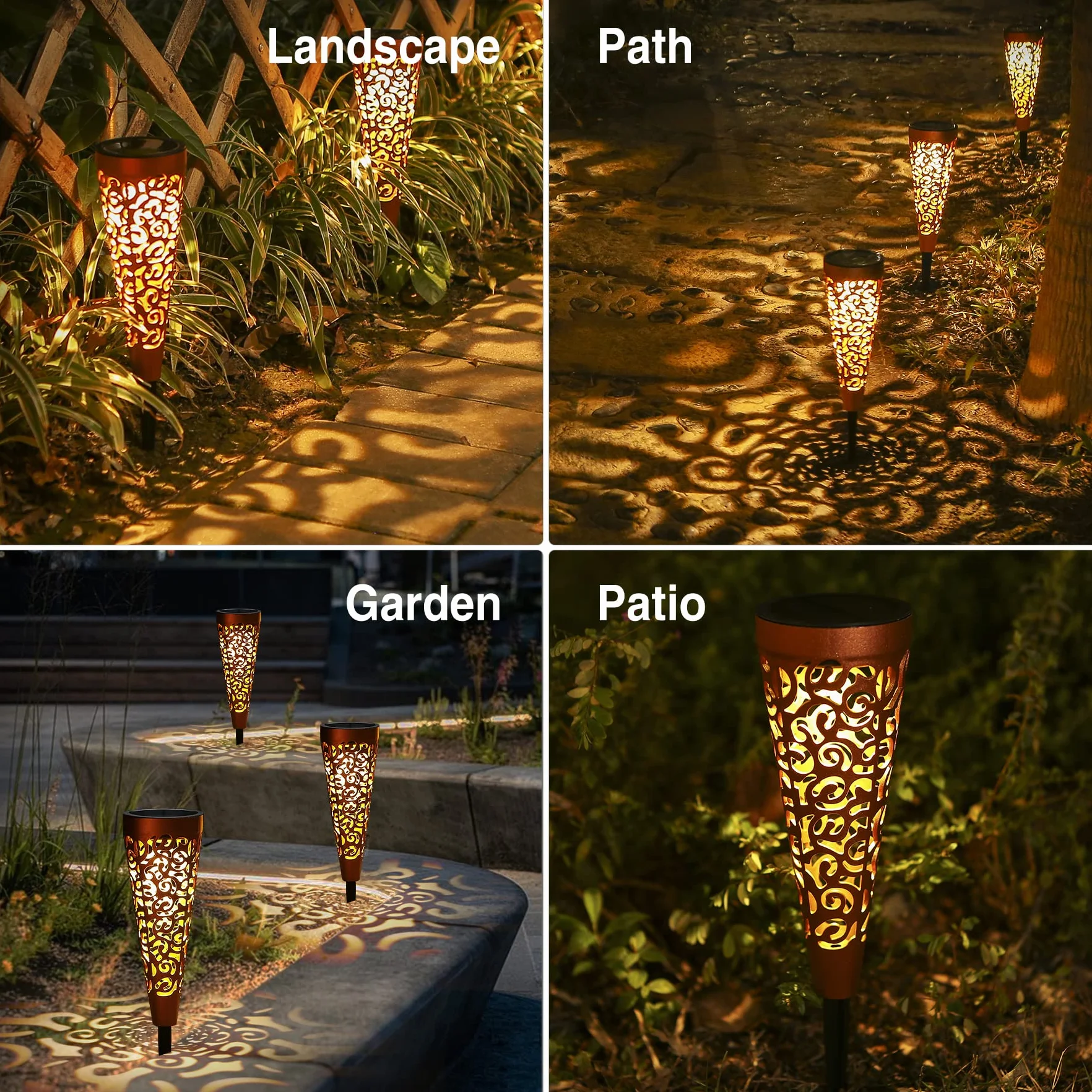 Lampy solarne na zewnątrz, 4 sztuki lampy solarne do ogrodu na zewnątrz IP65 wodoodporne, Bonsery ciepła biała dioda LED solarna lampa ogrodowa balkon taras dekoracja trawnika