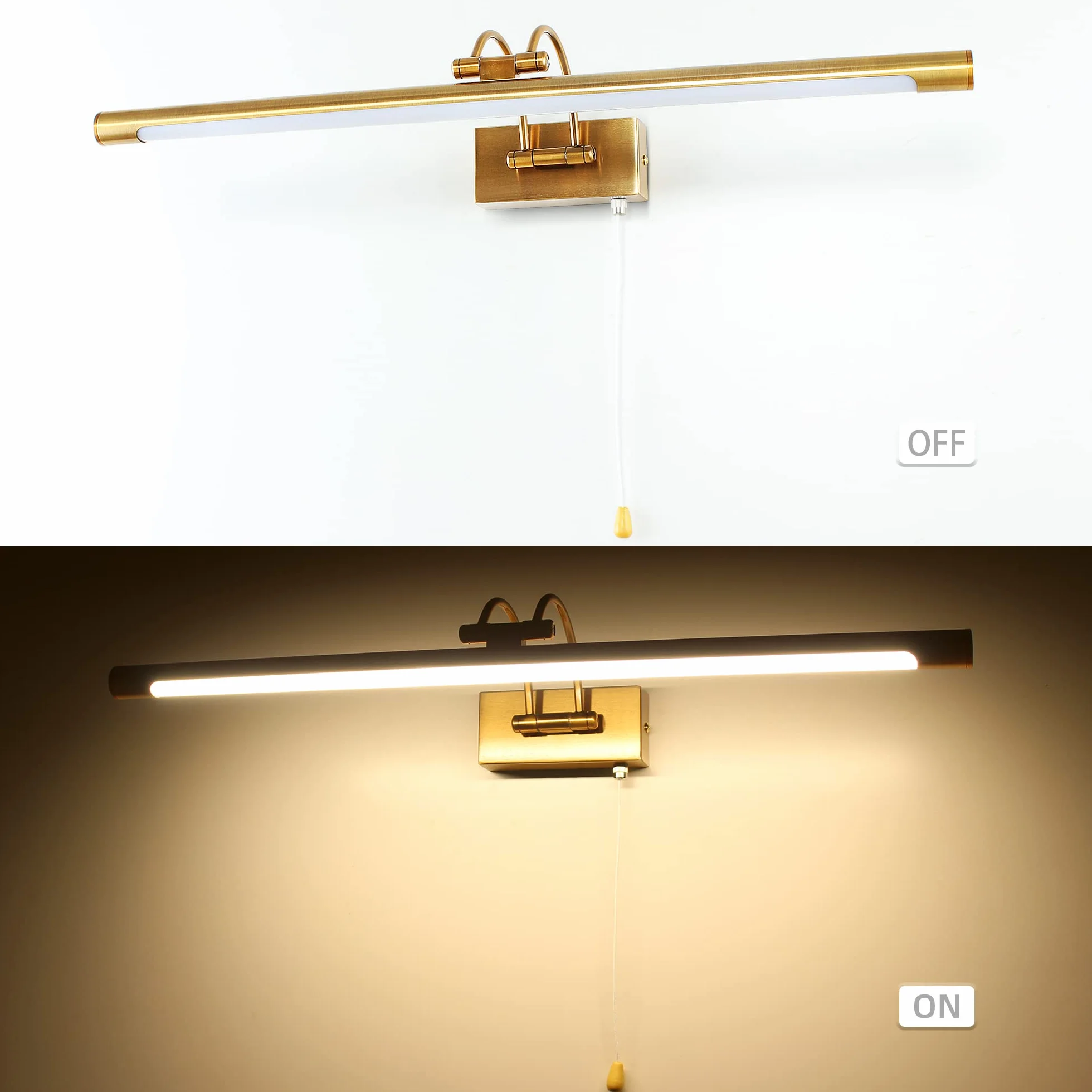 Lampa LED nad lustro łazienkowe, 90cm lampa łazienkowa nad lustro, lampa LED z obrotową głowicą lampy i włącznikiem pociąganym, 16W lampa ścienna Arc Arm IP44