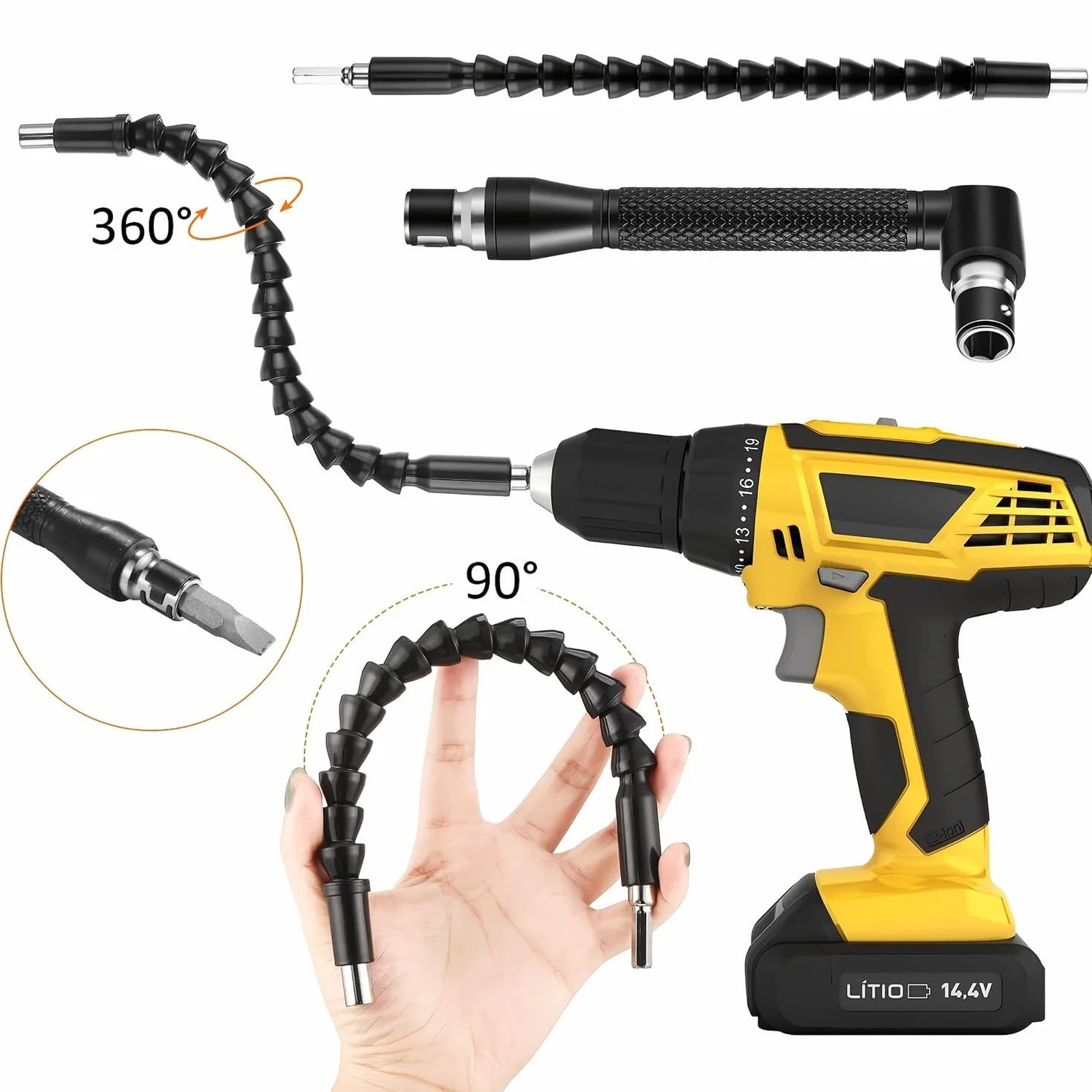 VIDOO Zestaw Przedłużek Elastycznych do Wiertarki 31szt Adapter Kątowy Hex
