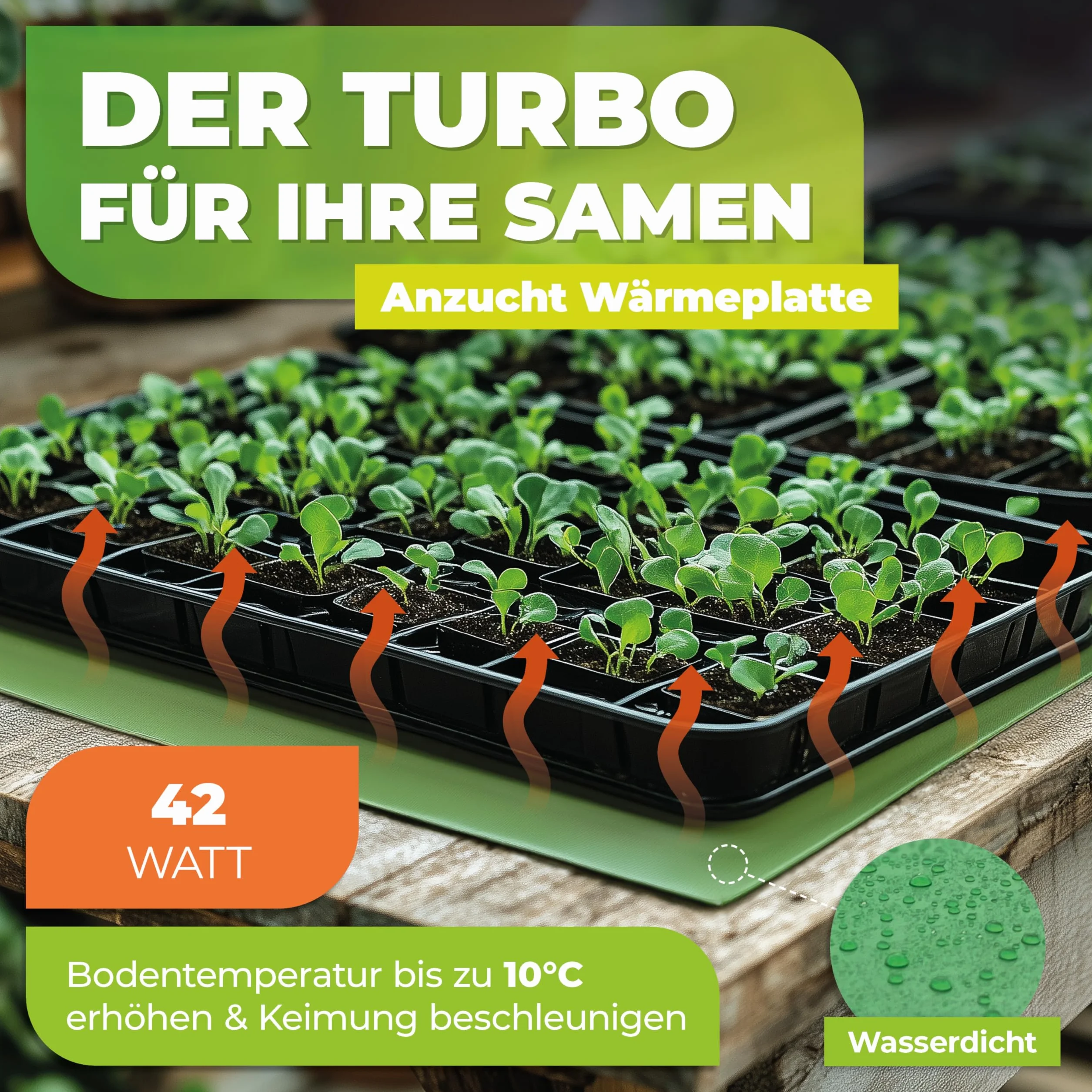 BioGreen mata grzewcza do uprawy roślin, 40 x 65 cm, 42 W, wodoszczelna płyta grzewcza, Turbo do kiełkowania i sadzonek