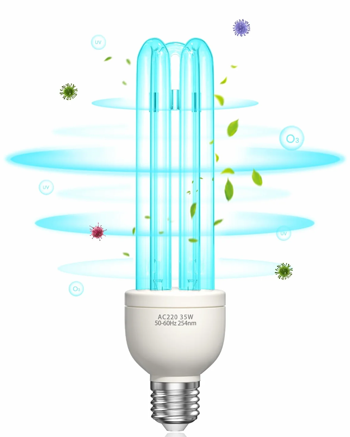 Lampa bakteriobójcza UVC żarówka UV 35 W 254 nm E27 z ozonem UVC silna sterylizacja i dezynfekcja AC220-240V idealna do kuchni, sypialni, salonu, biura i szkoły świeże powietrze (1 szt.)
