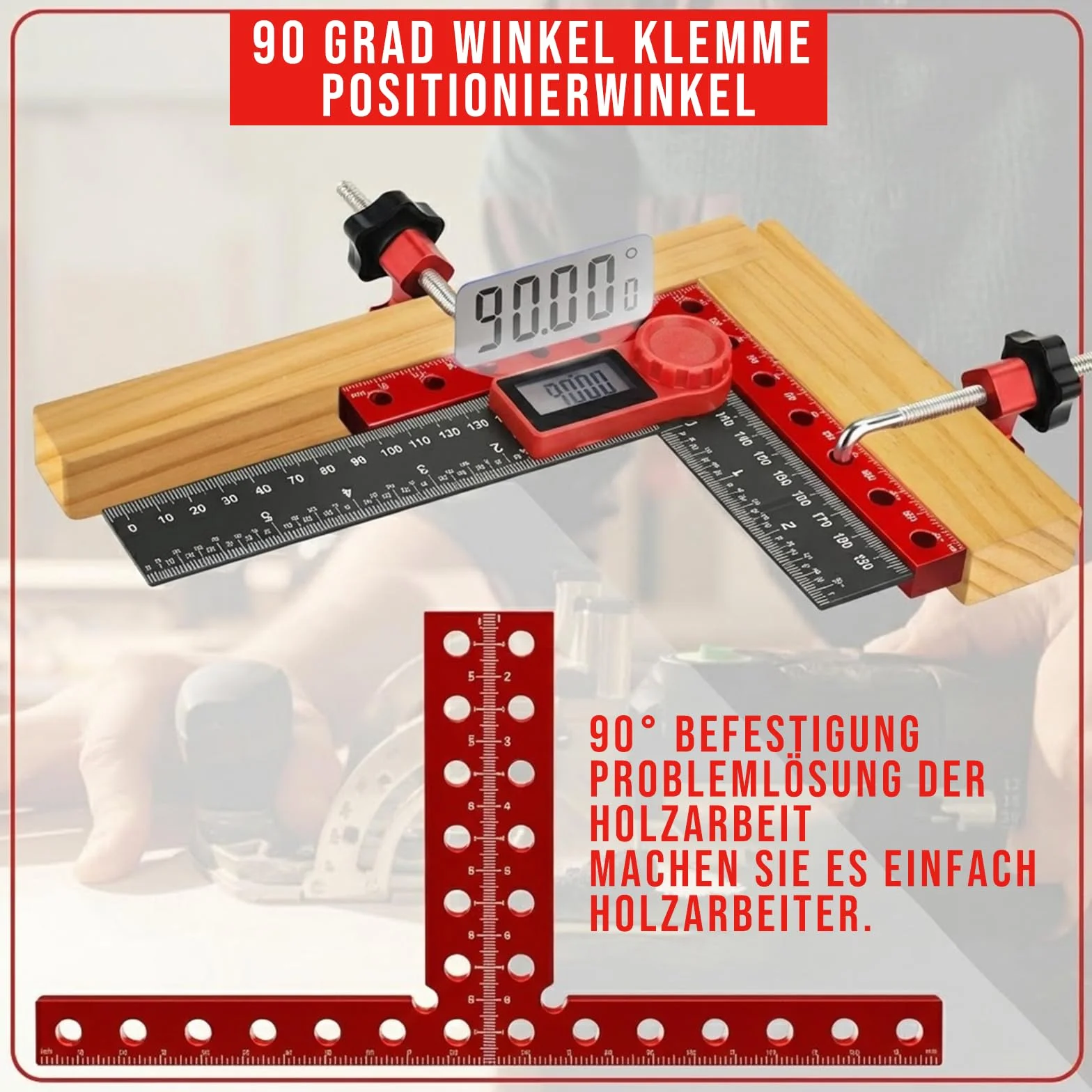 Zacisk kątowy 90 stopni, kąt pozycjonowania 140 mm, 8 sztuk klipsów mocujących, kąt pomiarowy, zacisk kątowy do narzędzi stolarskich, napinacz kątowy dla majsterkowiczów