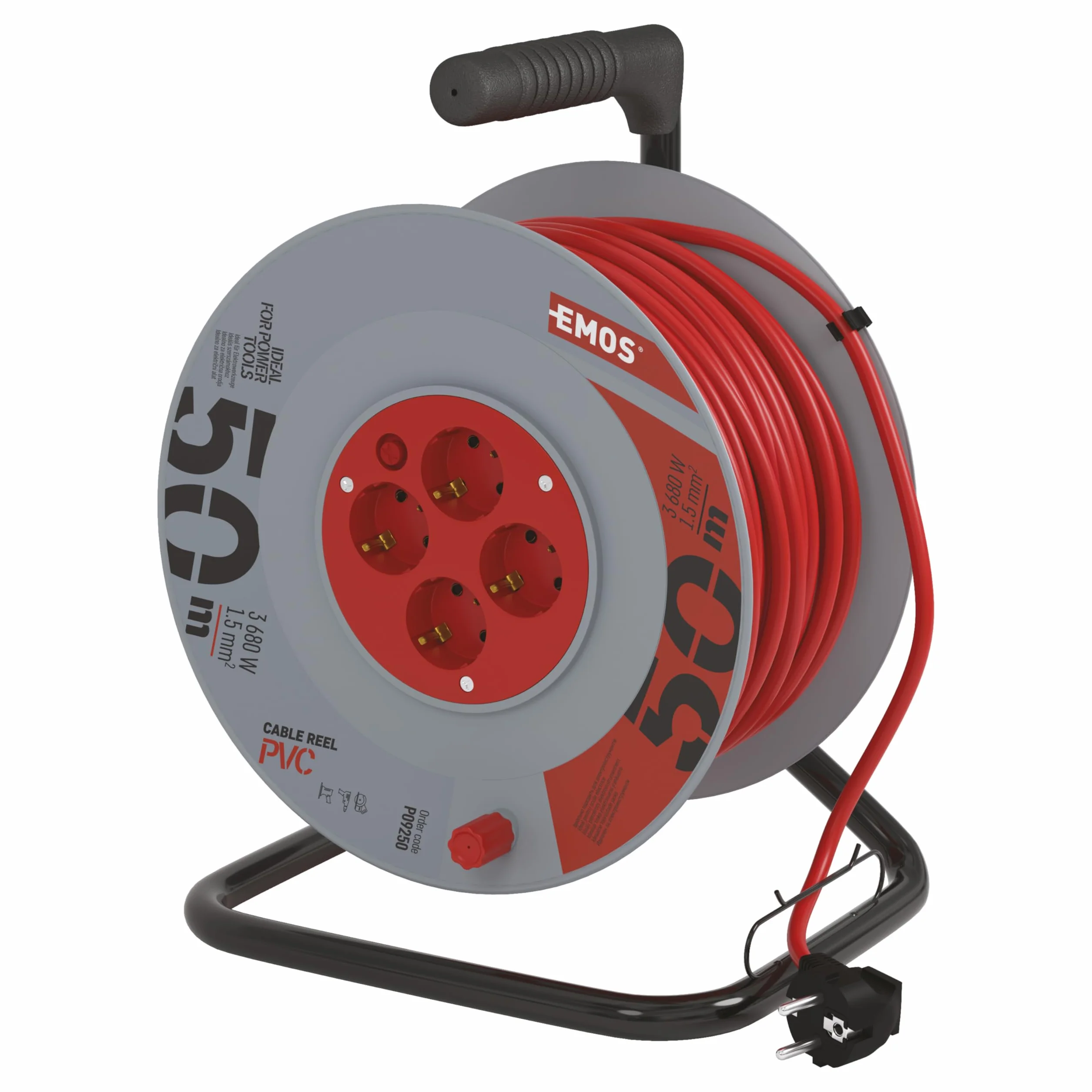 EMOS Bęben kablowy 50 m 4 gniazda Schuko 230 V 16 A 3680 W H05VV-F3G 1,5 mm² IP20