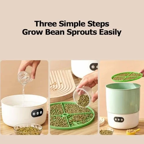 Smart Bean Sprout Maszyna 2-warstwowa duża pojemność 3 tryby sezonów zraszanie 360° zestaw kiełkowy