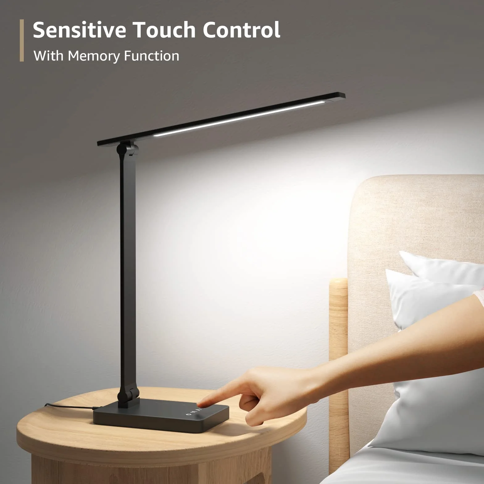 Lepro Lampa biurkowa z portem USB 655 lm, lampa biurkowa 15 W z adapterem, 3 tryby kolorów i 5 poziomów jasności, możliwość ściemniania, antyodblaskowa, do czytania, manikiurzystki, czarna
