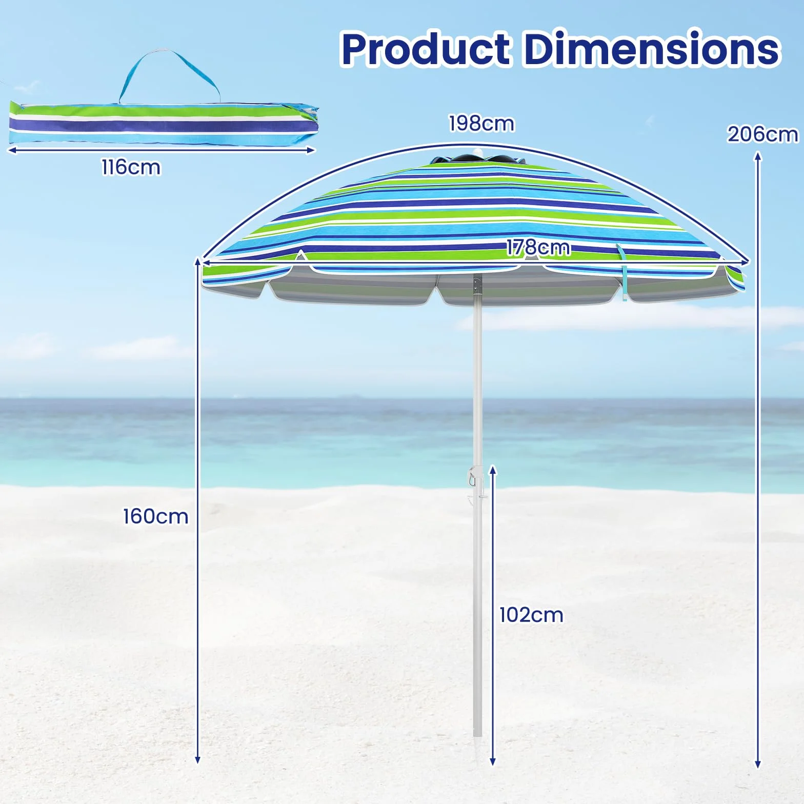 KOMFOTTEU Parasol plażowy 200 cm UV50+ składany lekki z torbą
