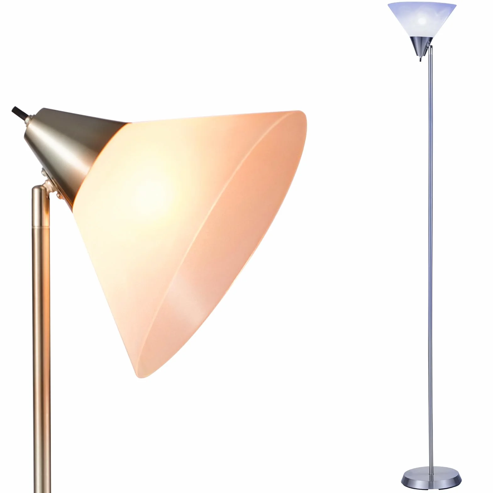 Minimalistyczna lampa stojąca, obrotowa głowica, przełącznik, biurowa lampa stojąca, biała, metal, PCW