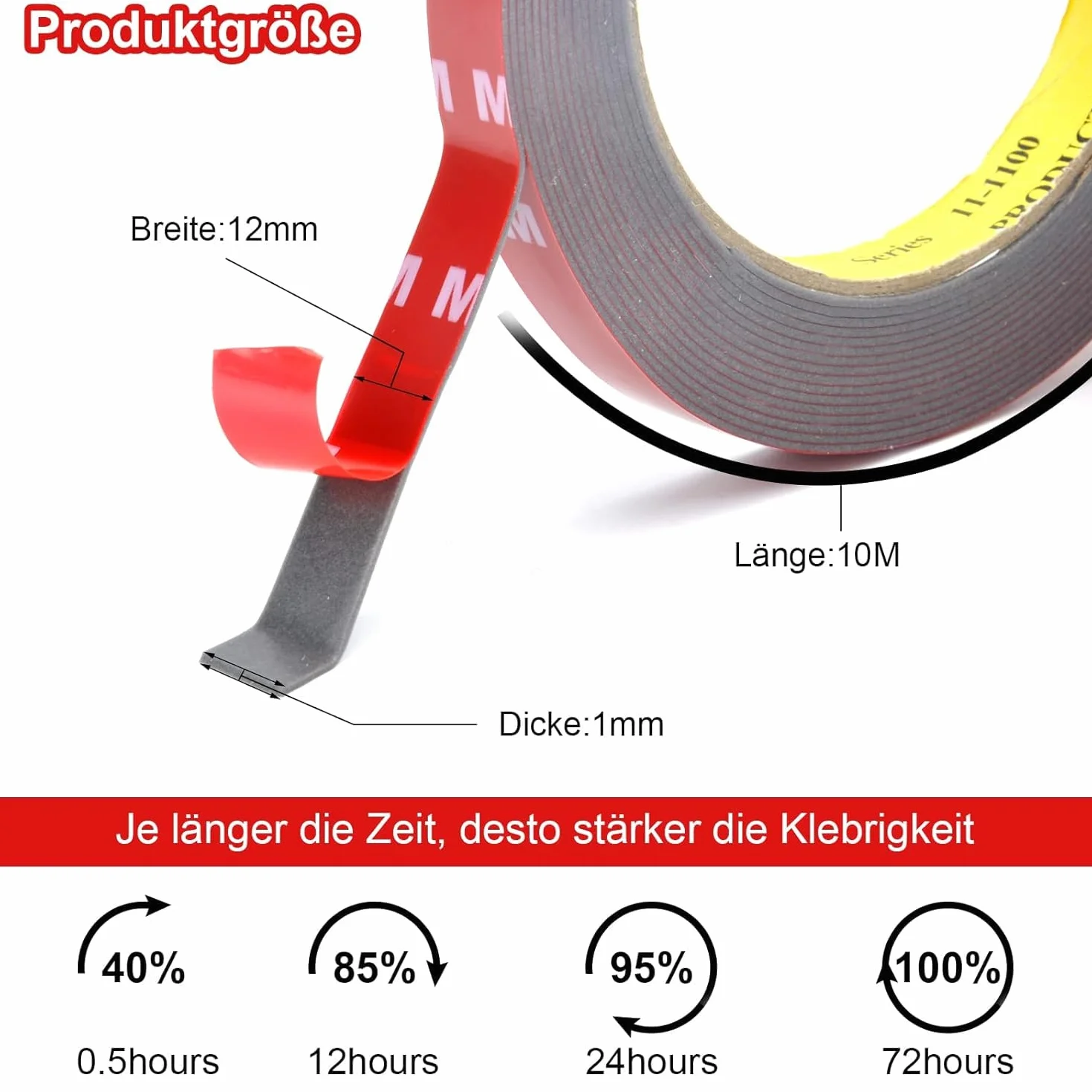 3M Dwustronna taśma klejąca 3M VHB– wodoodporna montażowa, odporna na wysokie temperatury, 10 m x 12 mm, mocna taśma do montażu na ścianie, taśmy LED, dekoracja domu i biura