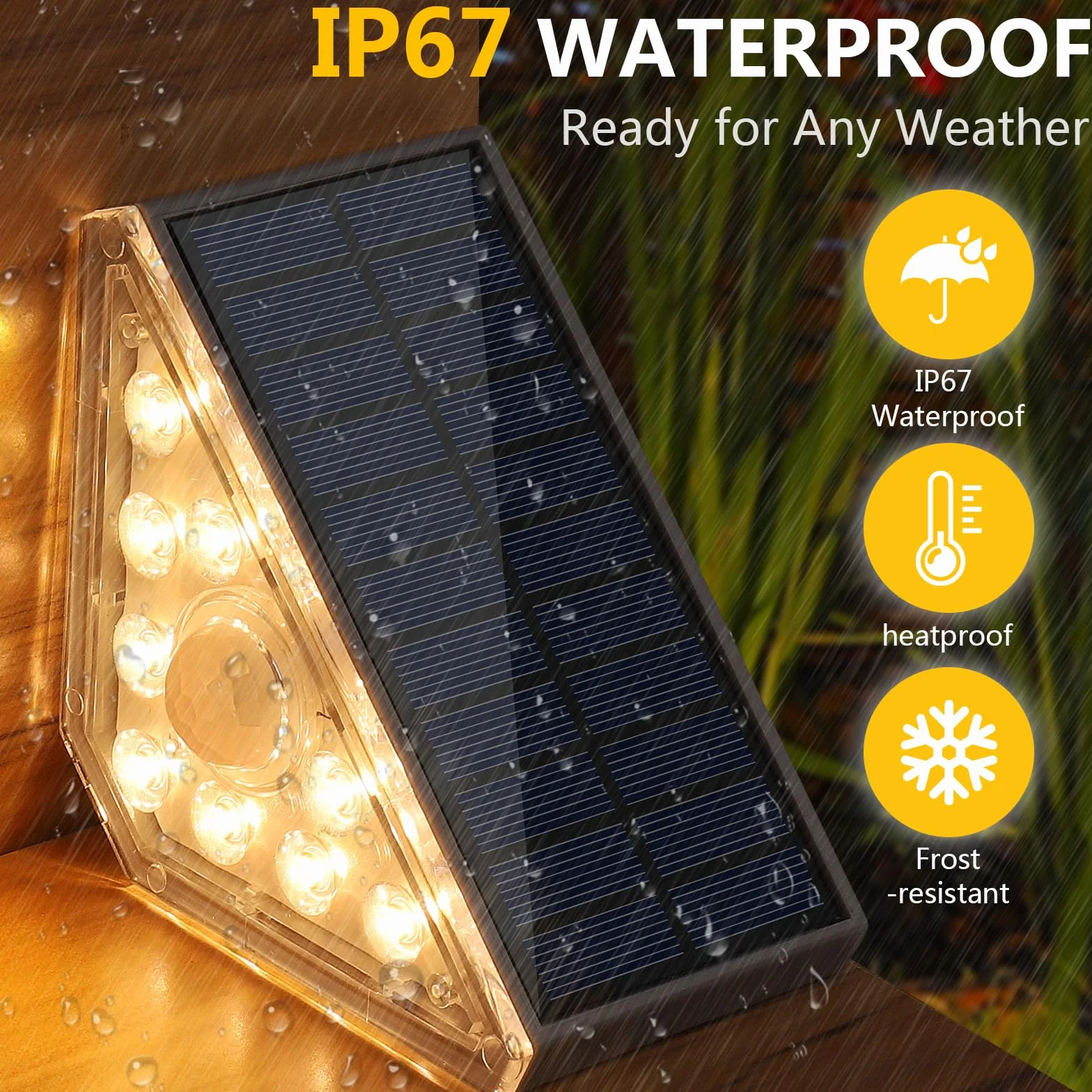 Czemo Solar Stair Lamp Solar Stair Light z czujnikiem 1200mAh IP67 Wodoodporne zewnętrzne oświetlenie schodowe LED 3000K Ciepła biel Oświetlenie schodowe do schodów, ogrodu, patio na zewnątrz, 4 szt.