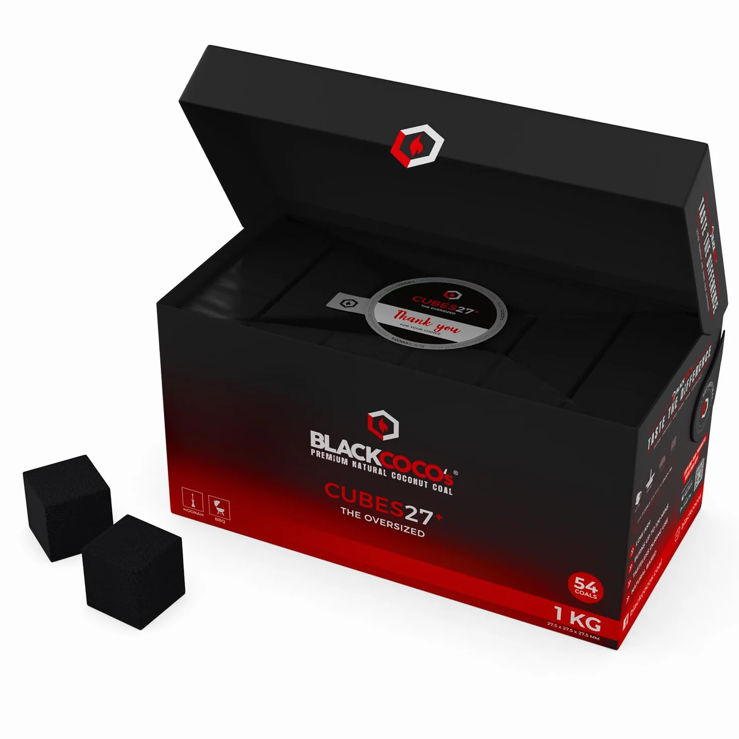 Węgiel Kokosowy 1 kg CUBES27+ do Sziszy i Grilla Naturalny Brykiety Długie Palenie