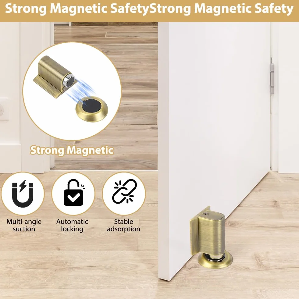 Magnetyczny ogranicznik do drzwi, magnetyczny zaczep do drzwi ze stali nierdzewnej, wytrzymałe, bez wiercenia, z samoprzylepnymi, mechaniczne, ciche ograniczniki podłogowe do patio, domu, biura
