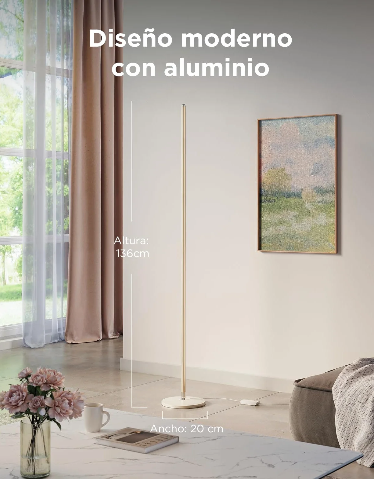 Govee Lampa stojąca LED do salonu, złota