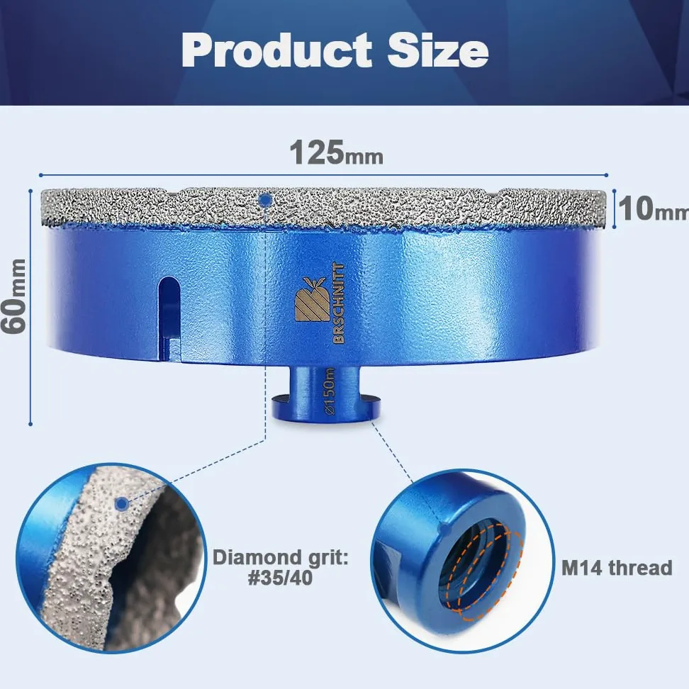 Diamentowe wiertło do płytek 150 mm – M14 wiertło diamentowe otwornica do płytek, porcelany, ceramiki, marmuru, granitu, wiercenia, do szlifierek kątowych
