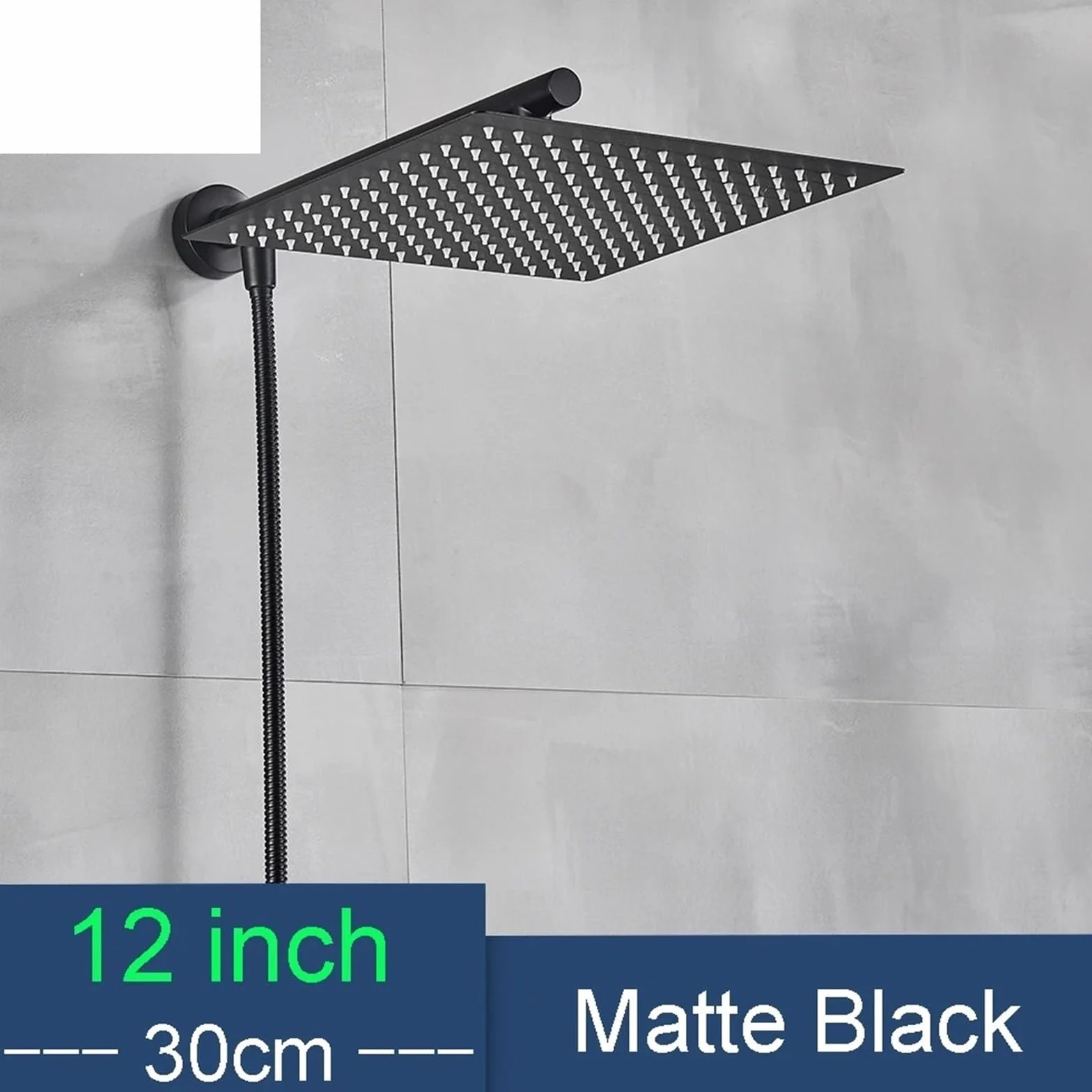 Matowa czarna 30 cm deszczownica głowica prysznicowa ze stali nierdzewnej głowica prysznicowa montowana na ścianie mosiężne ramię prysznicowe 150 cm wąż ultracienka konstrukcja dla luksusowego spa