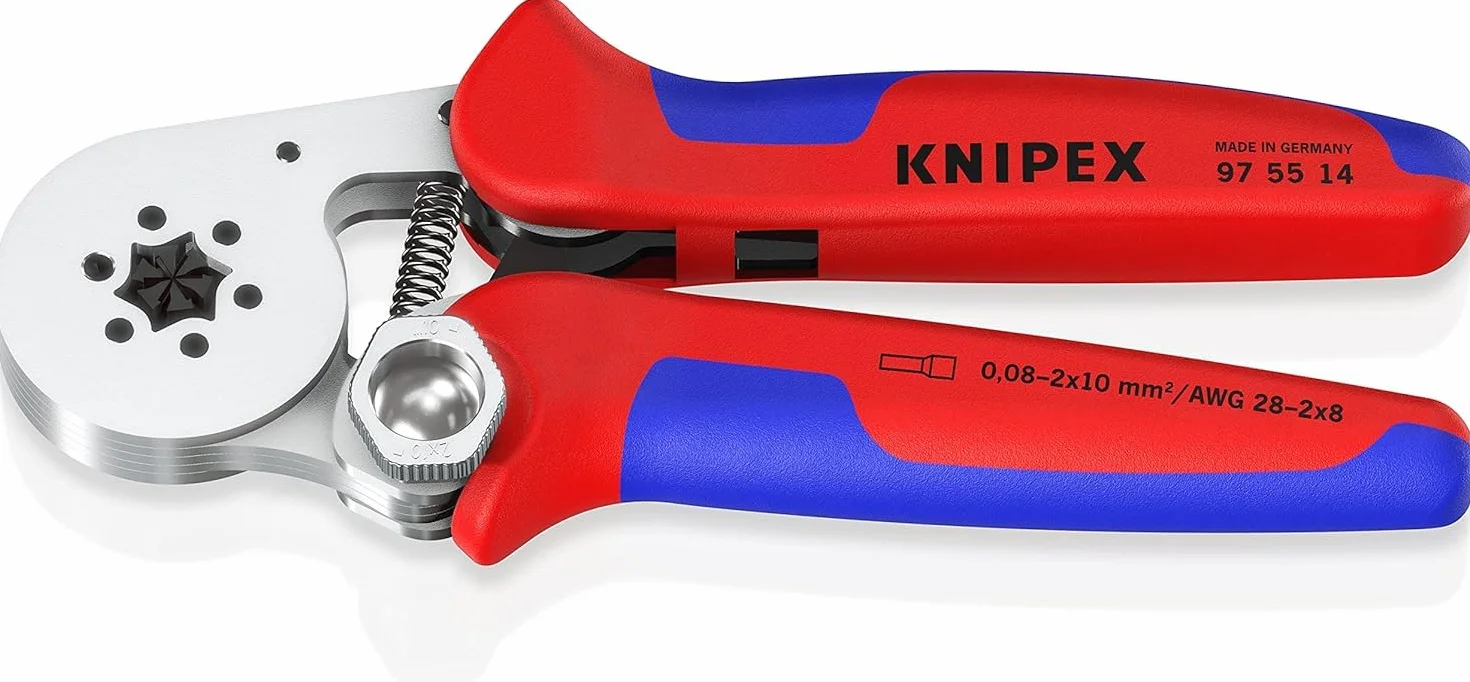 KNIPEX Samonastawne szczypce do zagniatania tulejek kablowych z ładowaniem bocznym chromowany z osłonkami wielokomponentowymi 180 mm, 97 55 14