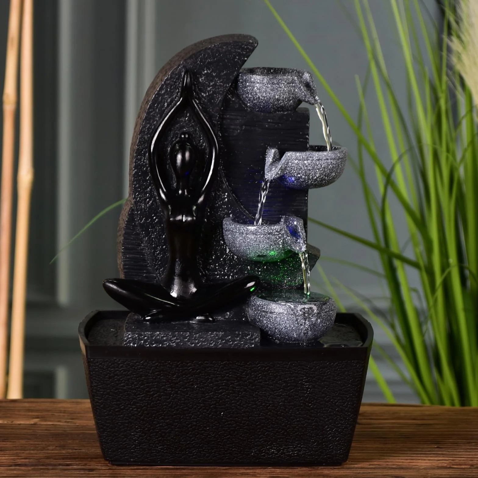 Yama Zen'Light fontanna wewnętrzna wodospad 4 poziomy ściana wodna LED wys. 25cm dekoracja Zen