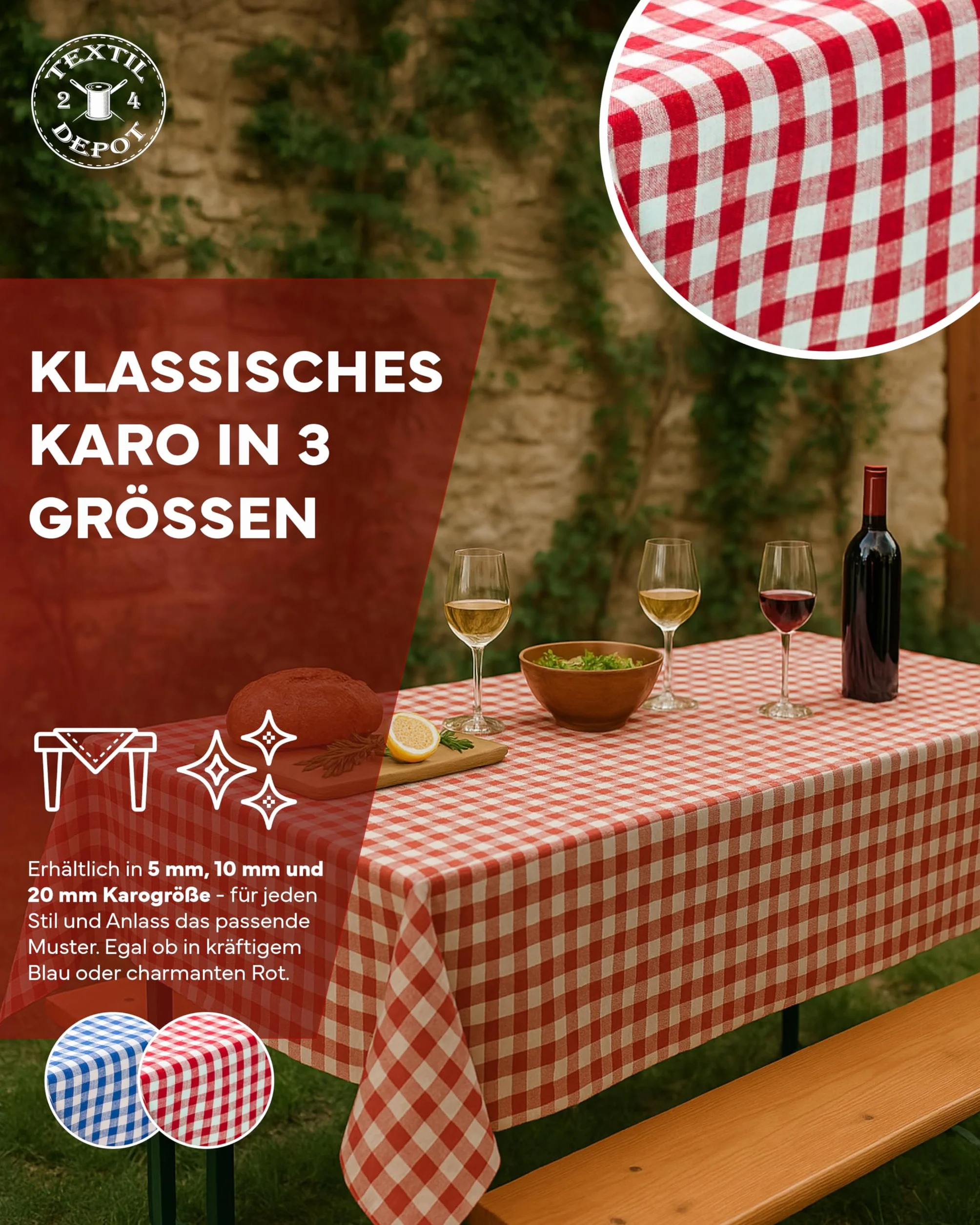 Bieżnik na stół 30 x 140 cm czerwono-biała kratka 100% bawełna