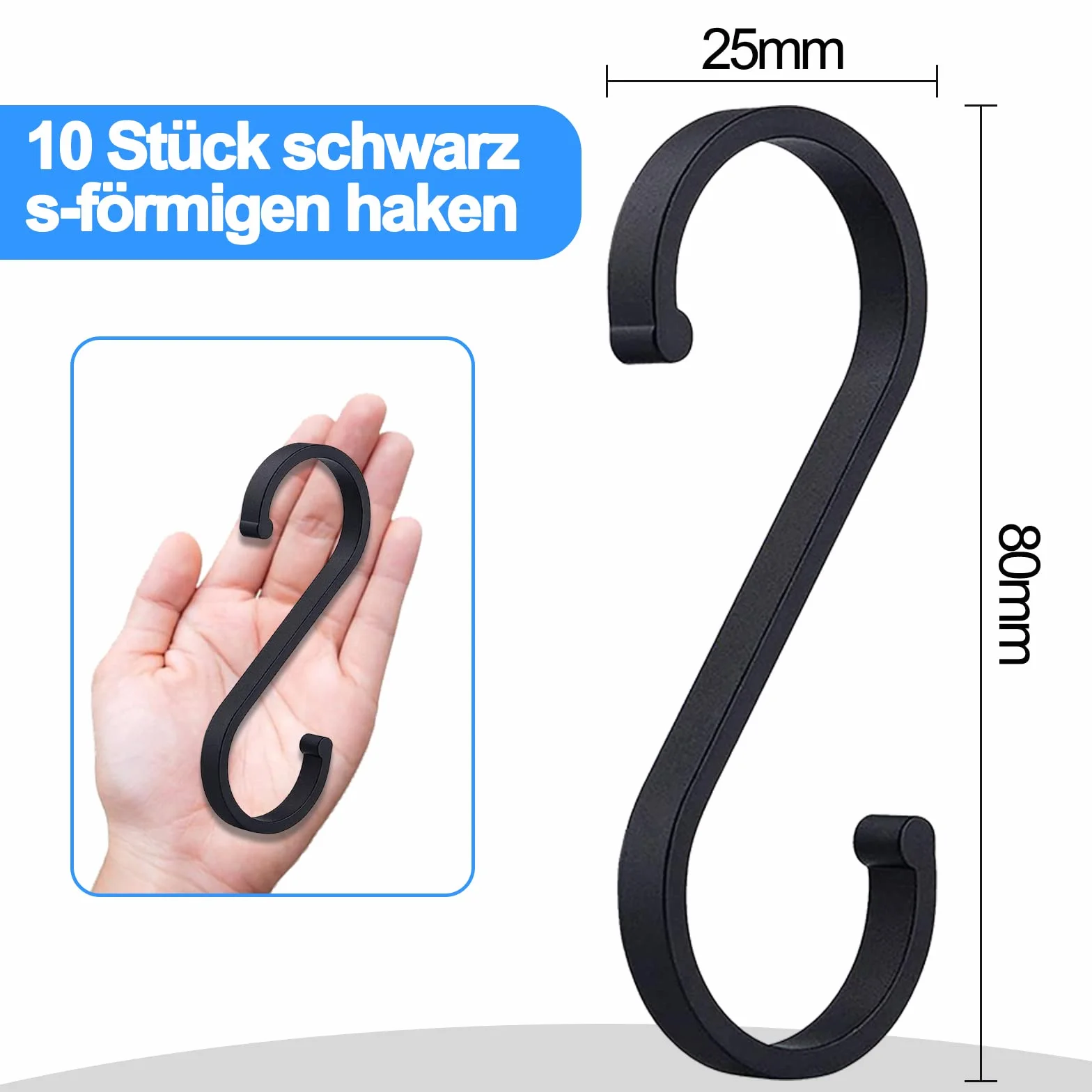 10 sztuk wysokiej jakości aluminiowych haków w kształcie litery S, wielofunkcyjne czarne haki w kształcie litery S, metalowe haki do dużych obciążeń, do kuchni, sypialni, łazienki, garderoby, roślin, urządzeń ogrodowych