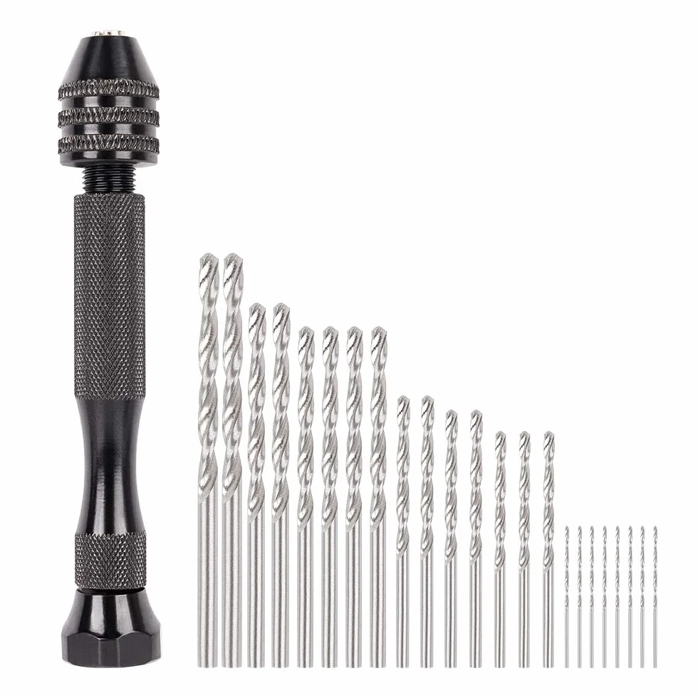 MAEXUS 26 sztuk wierteł ręcznych, mini wiertarka z 25 wiertłami spiralnymi (0,5 – 3,0 mm), zestaw wierteł ręcznych do wiercenia ręcznego, metalu, drewna, biżuterii, modelarstwa, DIY, wiercenia