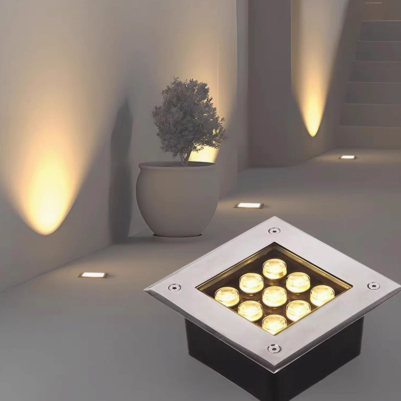 Kwadratowy reflektor LED do ogrodu - zewnętrzna lampa wpuszczana, wodoodporna IP67, projektor podwórka, oświetlenie ścienne i podłogowe niskiego napięcia 12 V (zielone światło, 24 W)