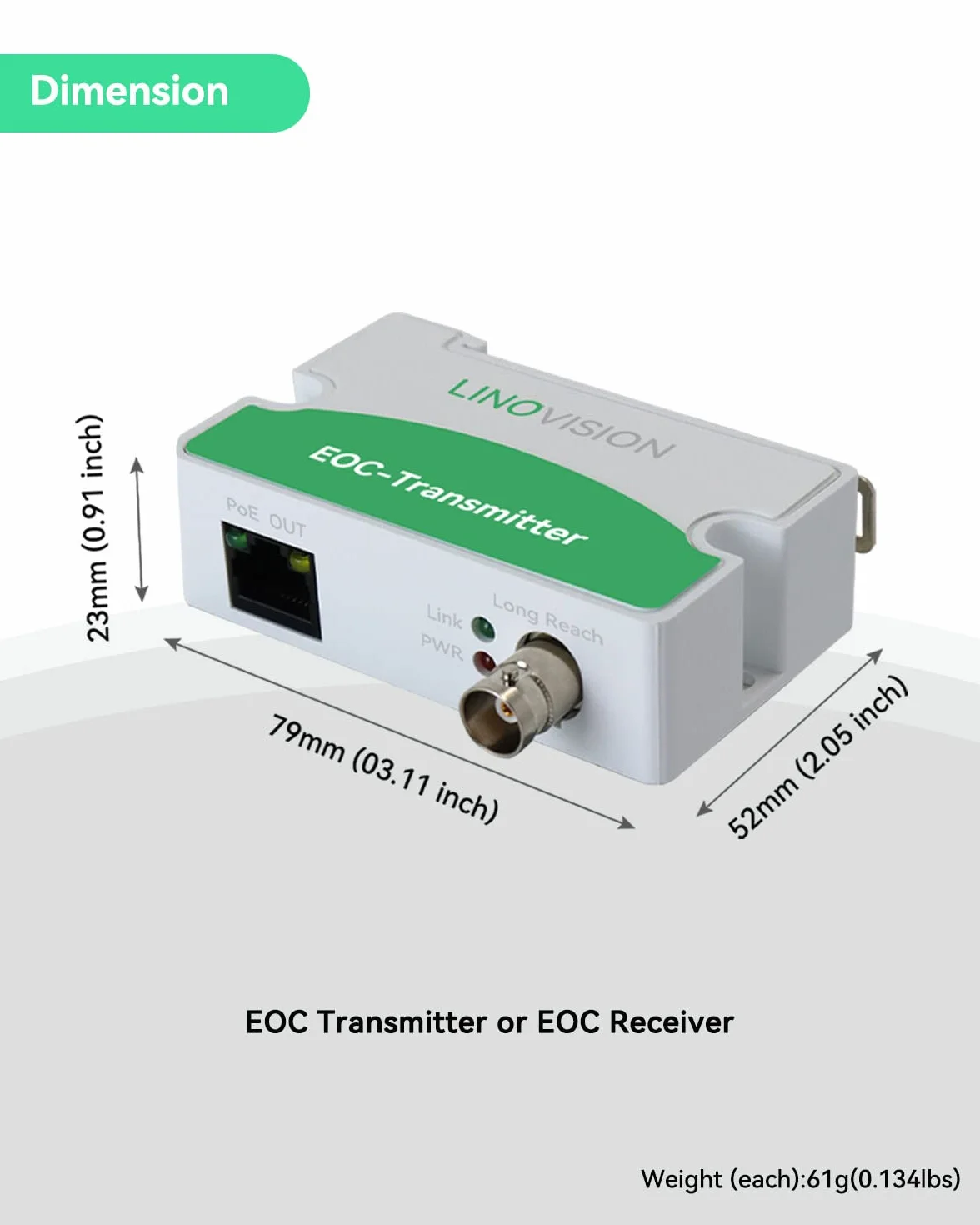 LINOVISION POE Over Coax EOC Converter IP Over Coax Max 1000 m Transmisja zasilania i danych przez zwykły kabel koncentryczny RG59 do modernizacji analogowego systemu nadzoru do systemu nadzoru IP
