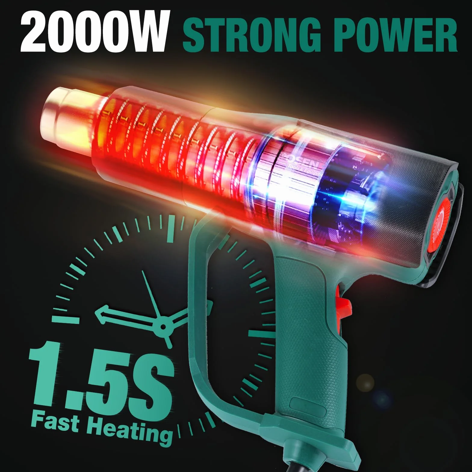 POSENPRO Pistolet na gorące powietrze 2000 W, 60℃-600℃, ochrona przed przepięciem, dmuchawa gorącego powietrza z 7 dyszami, 2 ustawienia przepływu powietrza, idealna do usuwania farby, lutowania,