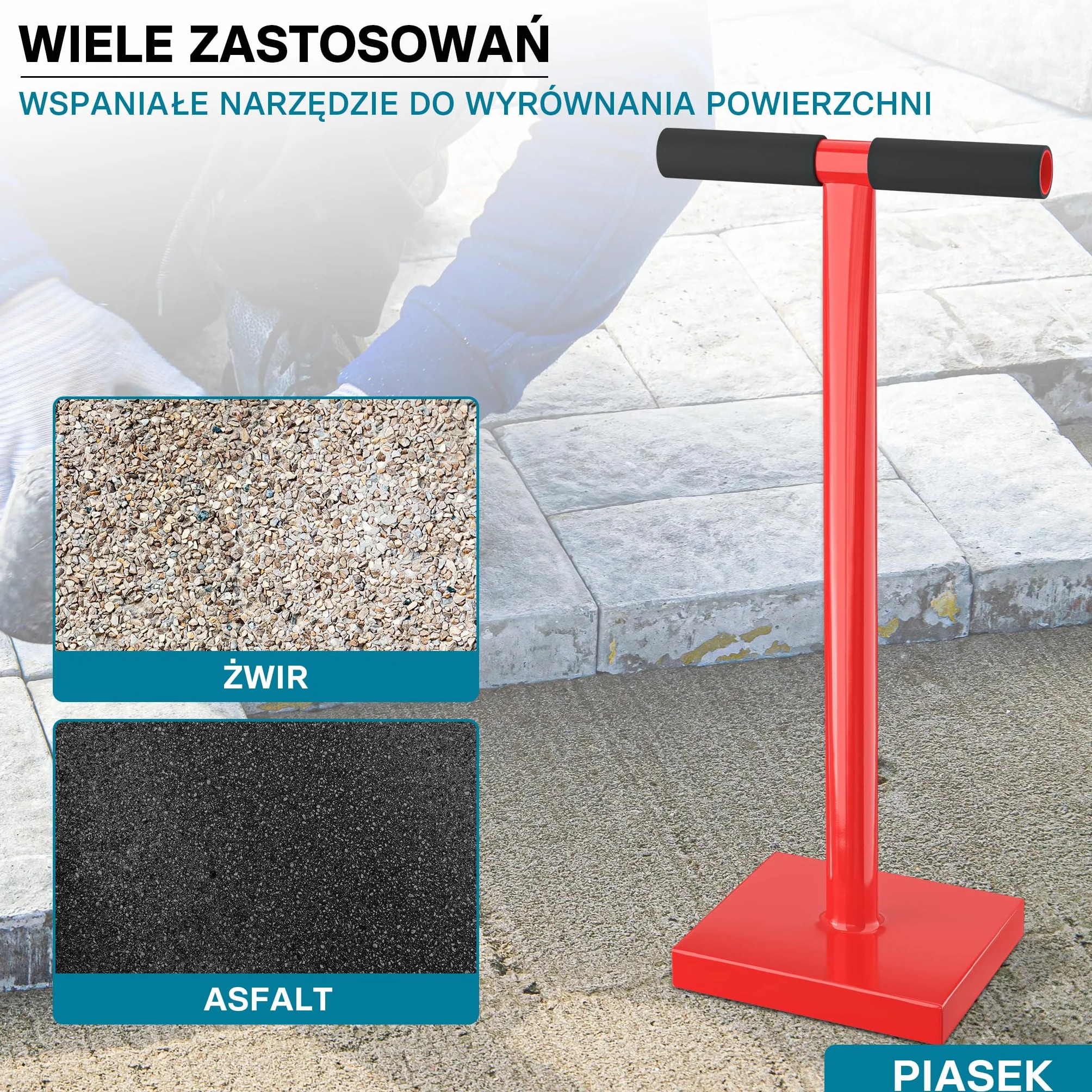 Wiltec Ręczny ubijak do ziemi 20x20 cm, uchwyt 83 cm, stalowy, 11,5 kg