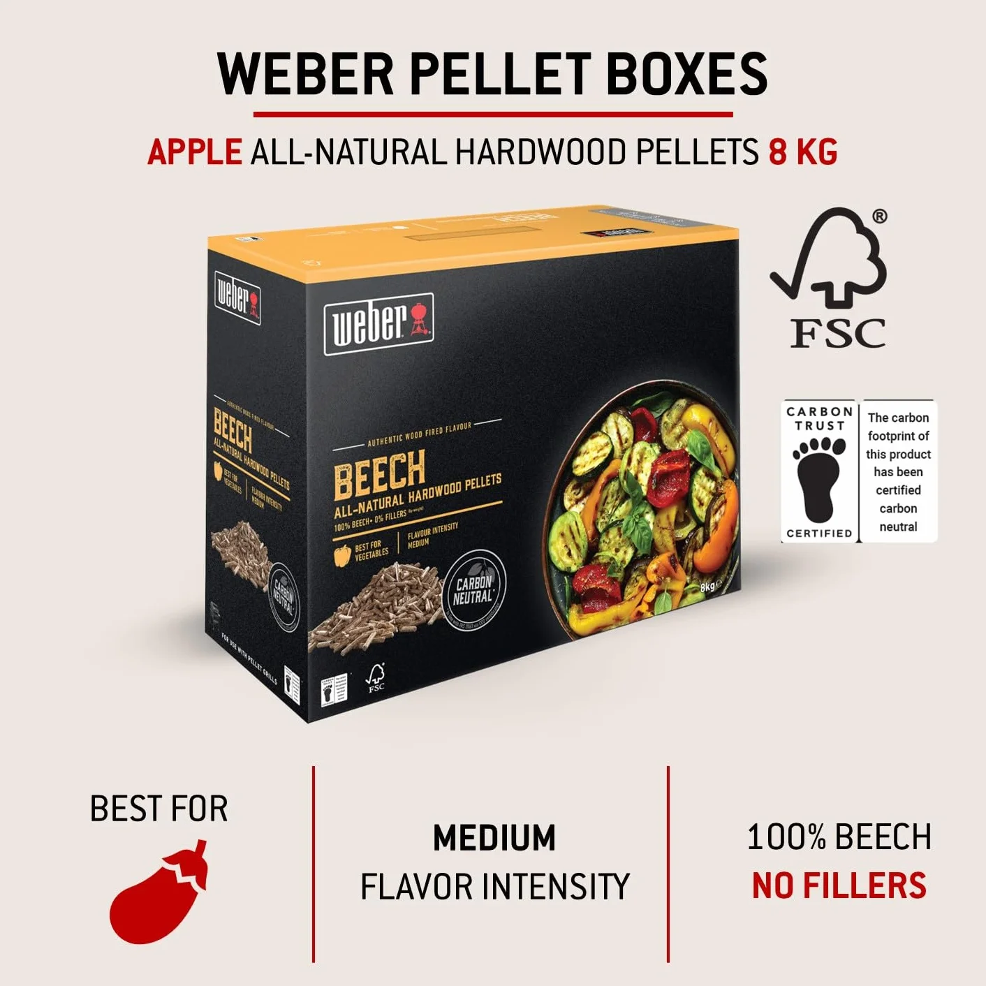 Weber pellet - Drewno Bukowe (8kg), Doskonałe do Wędzenia Warzyw, 100% Naturalne Drewnopellety, Produkt UE, Zrównoważone Odbiór, Certyfikowane Drewno FSC (18292)