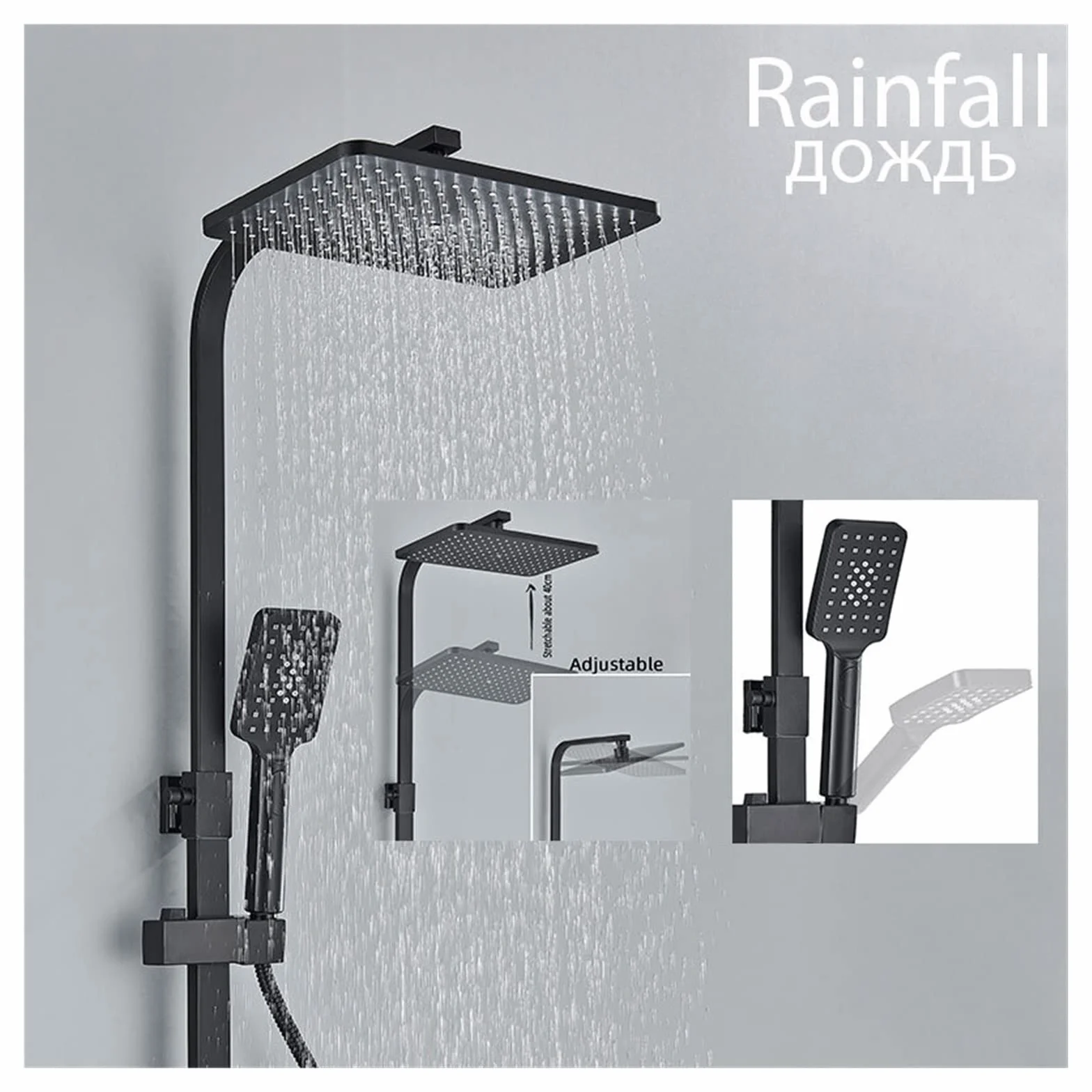 LCD cyfrowy czarny system prysznicowy do łazienki zestaw bateria termostatyczna do łazienki System z 4-kierunkowym zestawem kranów prysznicowych z deszczownicą Mixer Tap(Hold-Cold Black A)