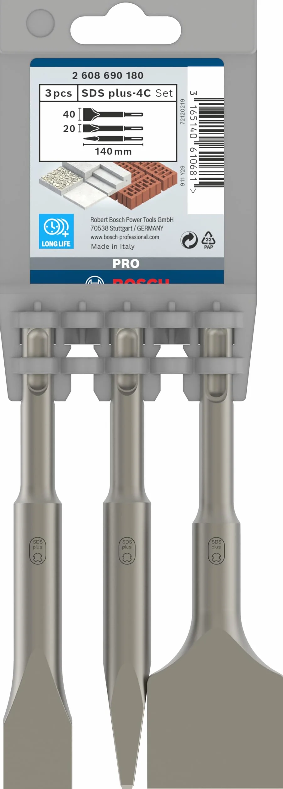 Bosch Profesional Zestaw dłut krótkich SDS plus, 3 szt. 140; 140x20;140x40 mm