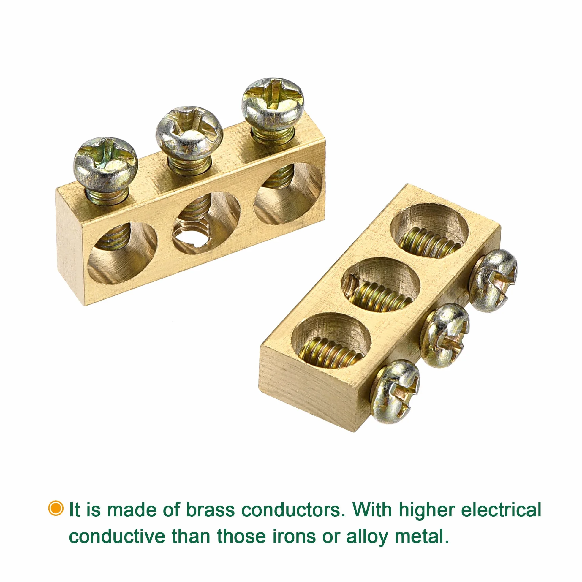 sourcing map 3 szt. zaciski szyna uziemienia blok śrubowy bariera mosiądz 3 pozycje 25 mm x 5,7 mm x 10 mm do rozdzielania elektrycznego