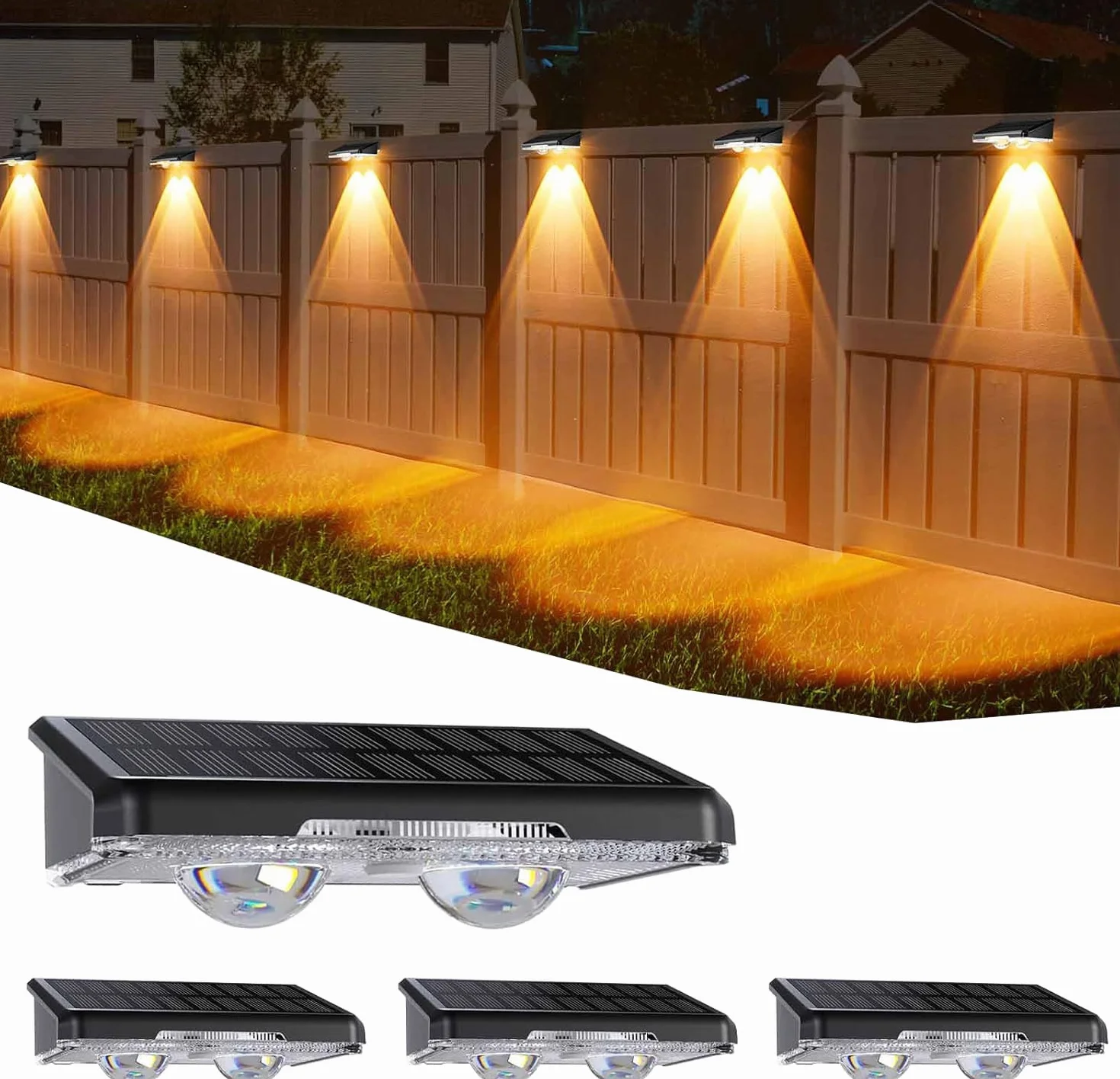 Zewnętrzna solarna lampa ścienna Quntis Zestaw 4, wodoodporna zewnętrzna lampa słoneczna IP64 z 11 trybami, ciepła biel i chłodna biel oraz wielokolorowa zewnętrzna solarna lampa ścienna do ogrodu