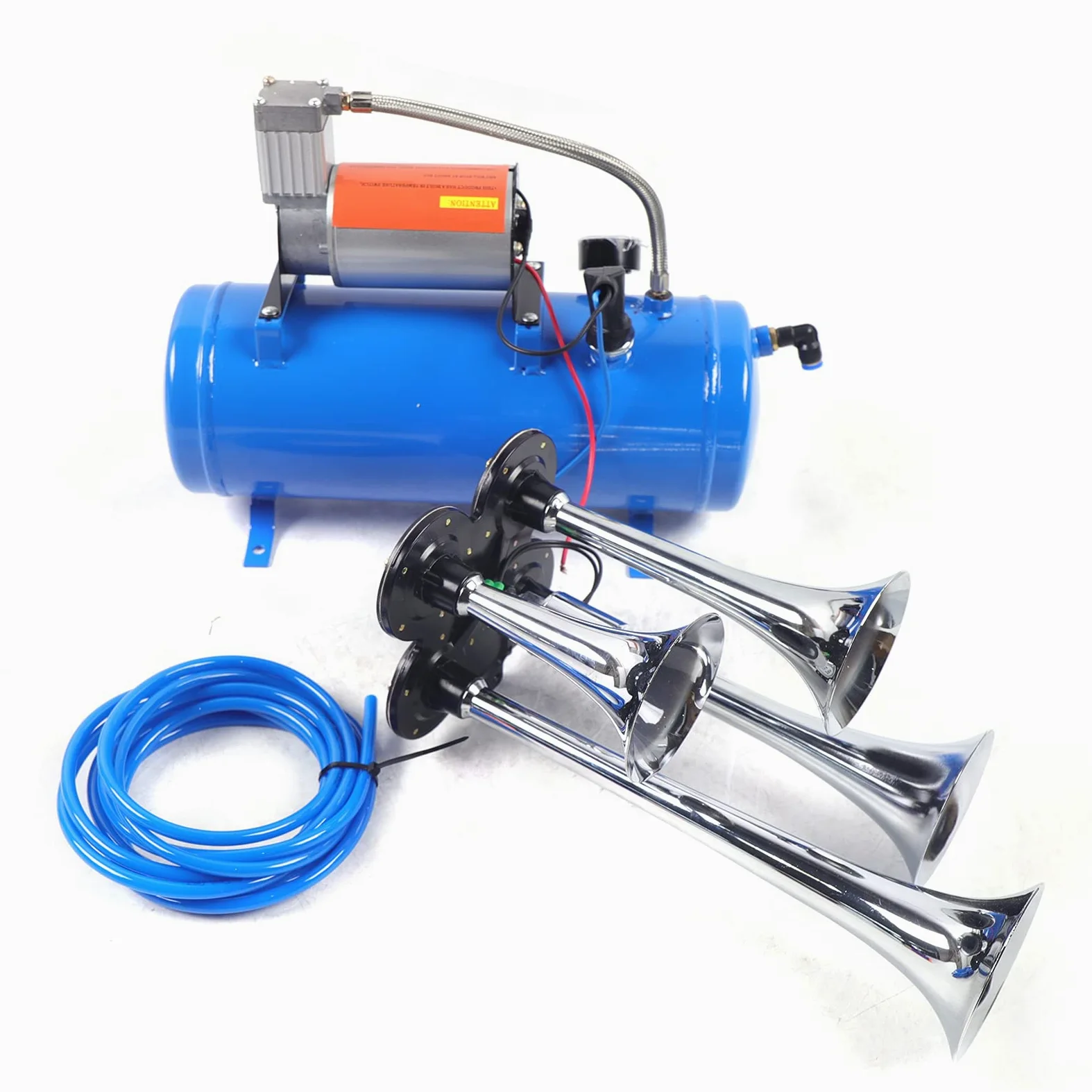 Sprężarka powietrza, zestaw 6 l, kompresor sprężonego powietrza, 150 psi, 12 V, 6 l, 4 trąbki