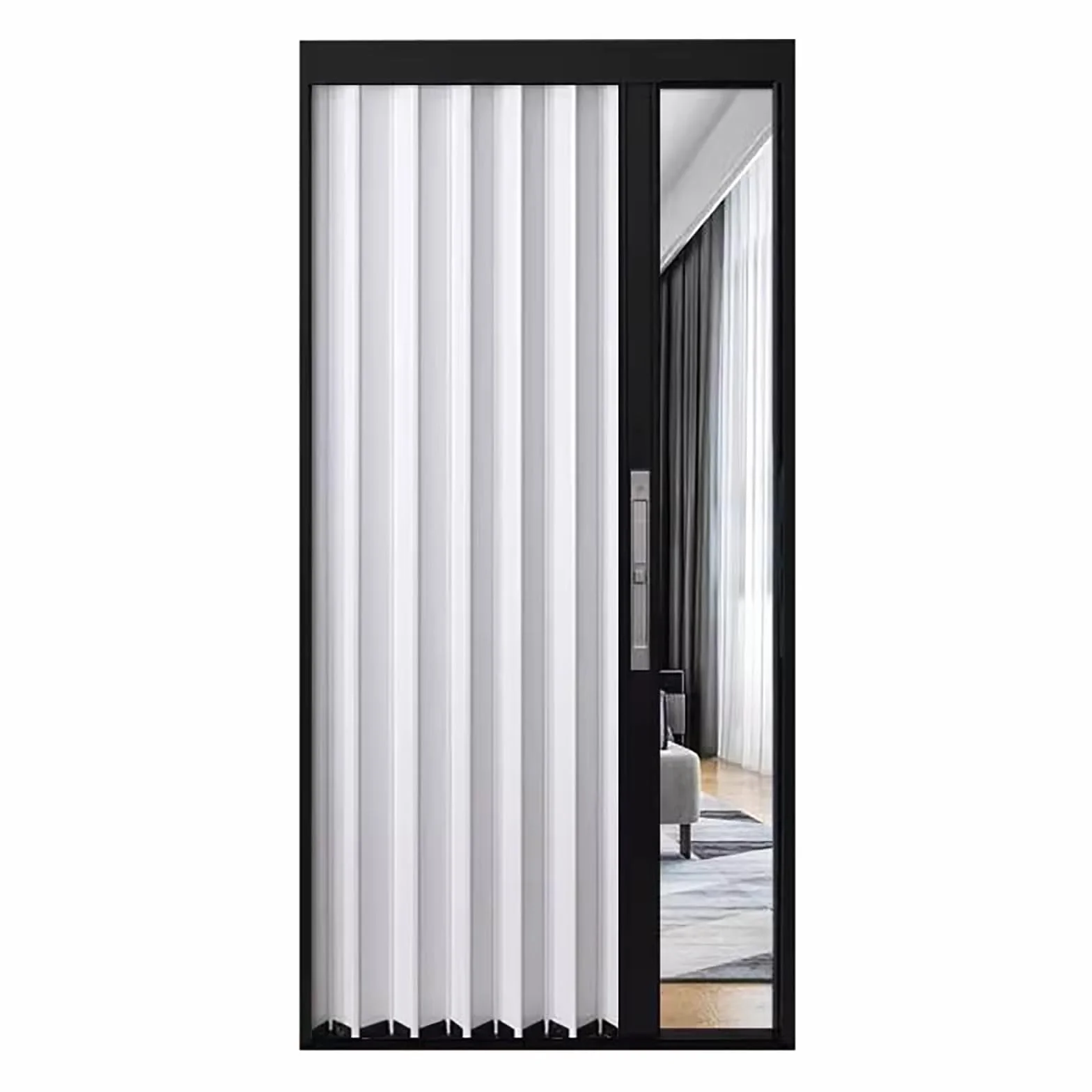 Drzwi harmonijkowe PVC składane 203 cm z zamkiem Gray Frame 86x203cm