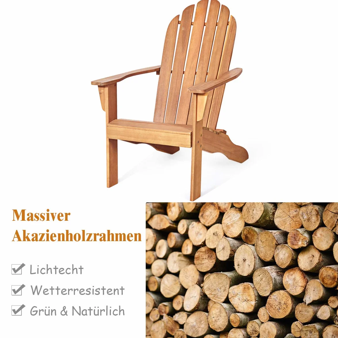 COSTWAY Adirondack krzesło ogrodowe z drewna akacjowego, fotel ogrodowy, nośność 160 kg