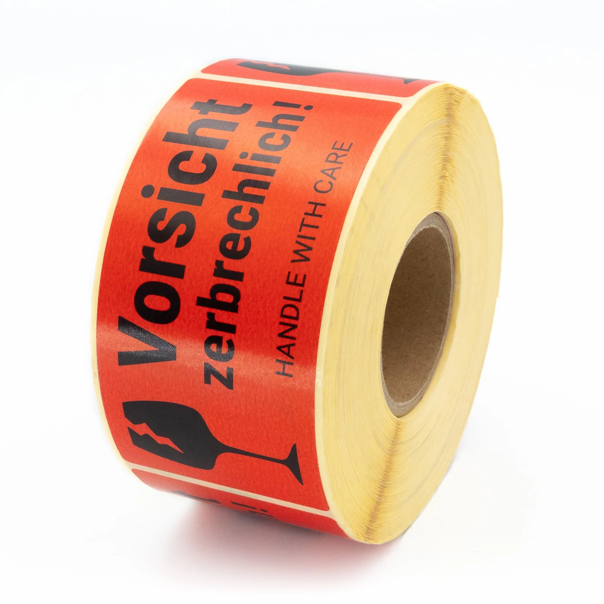 Etykiety ostrzegawcze na rolce 100 x 50 mm – 500 – uwaga k! Handle with care – Fragile Attention naklejka na wysyłkę – niebezpieczeństwo pęknięcia – neon jasnoczerwony – naklejki na paczkę