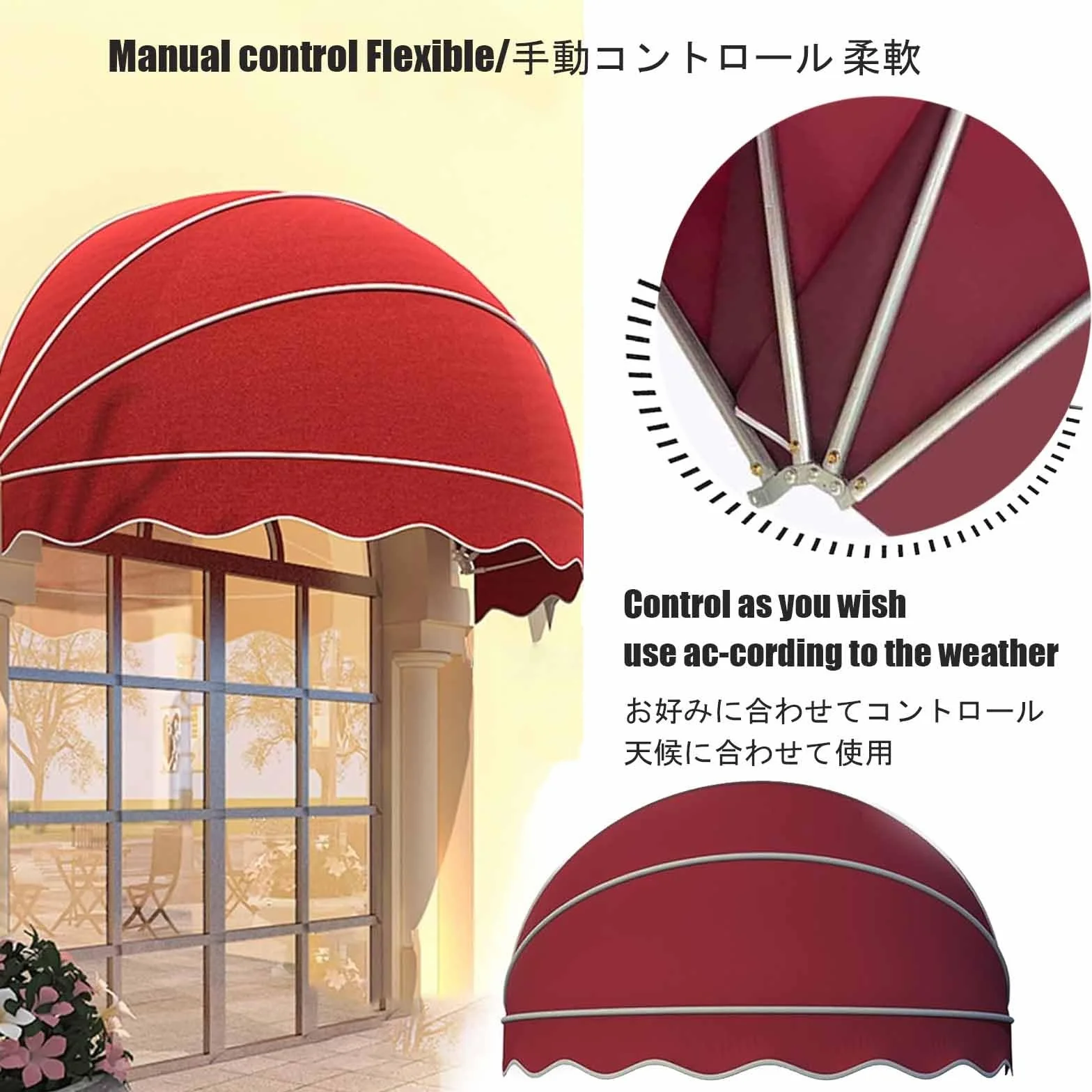 French Curved Awning Anti-UV Waterproof Windproof Dome Window Door Canopy 85cm