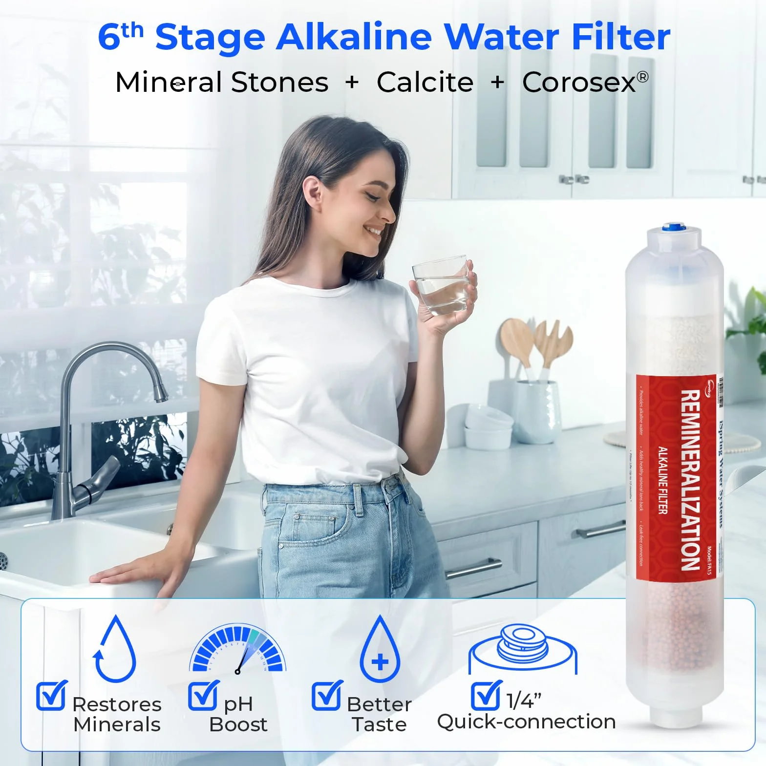 iSpring F9K zestaw wkładów wymiennych do filtrów wody RO 6-stopniowy alkaliczny