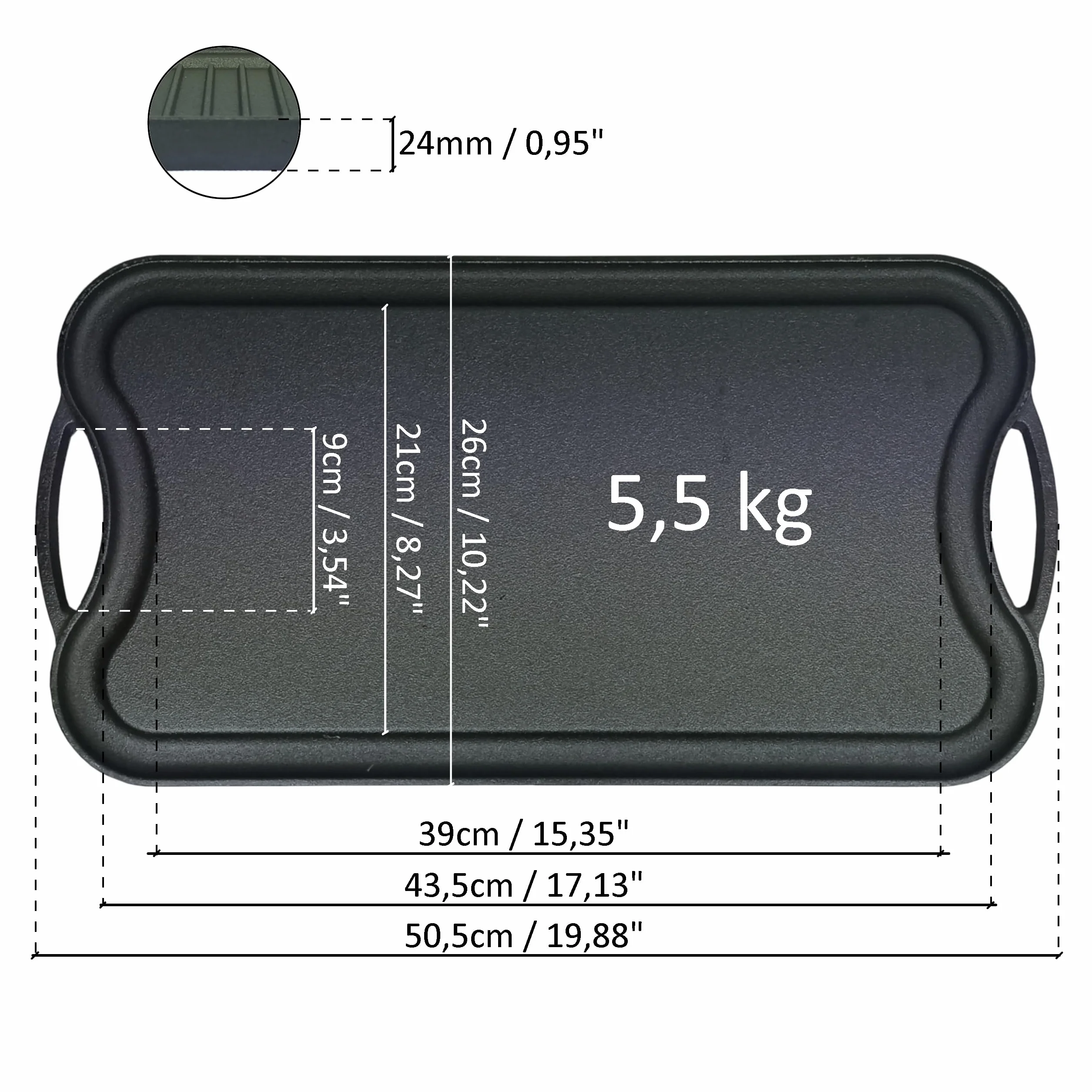 Żeliwna płyta do grilla gazowego Plancha 50 x 27 cm 5,5 kg