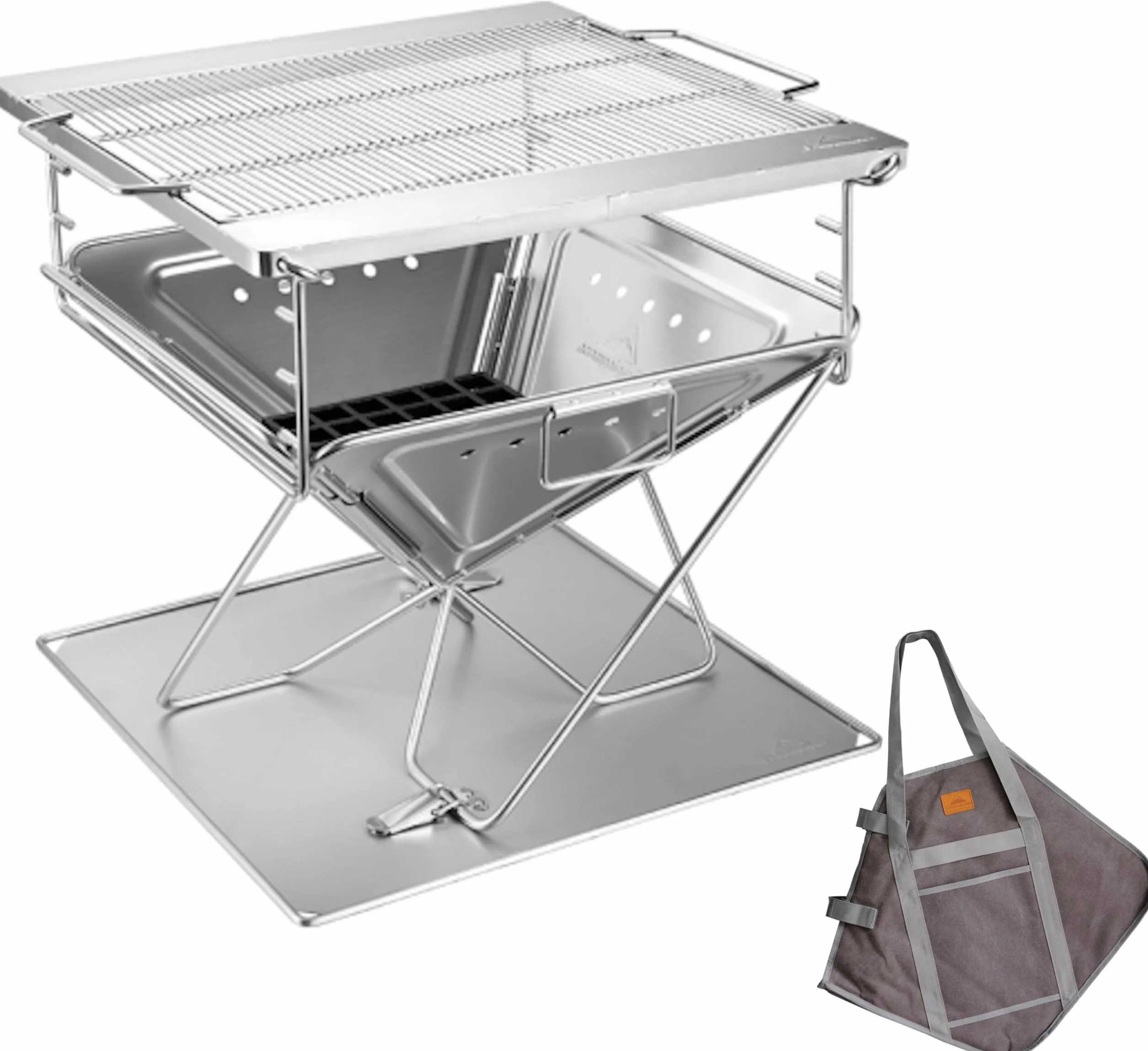 CAMPINGMOON Przenośny grill opalany drewnem ze stali nierdzewnej 50 cm z torbą transportową MT-055