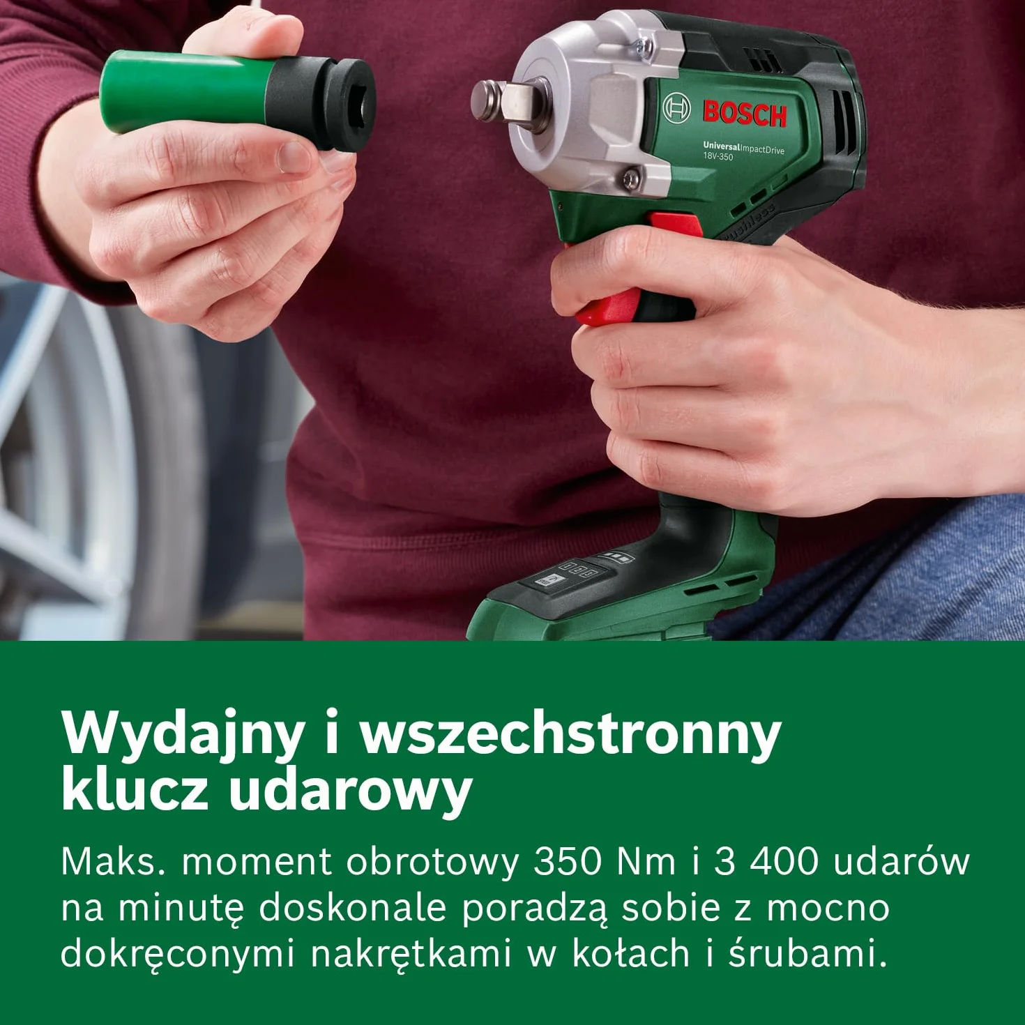 Bosch Akumulatorowy klucz udarowy UniversalImpactDrive 18V-350 350 Nm zestaw nasadek